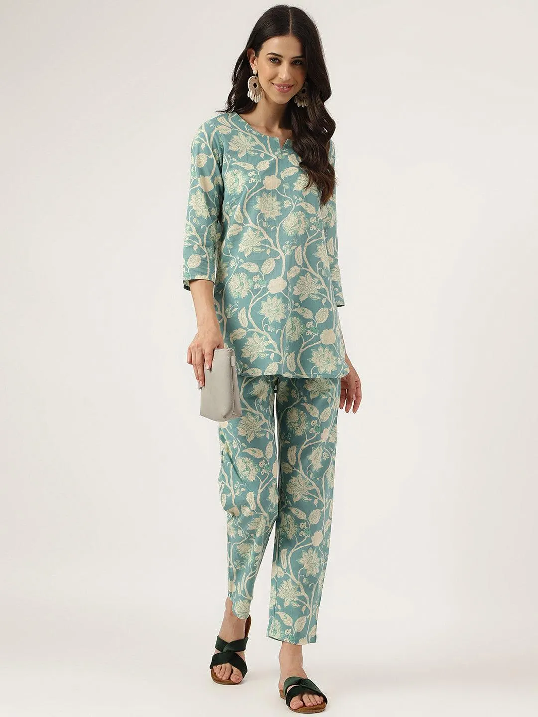 Jashvi Sea green Printed Loungewear/Nightwear