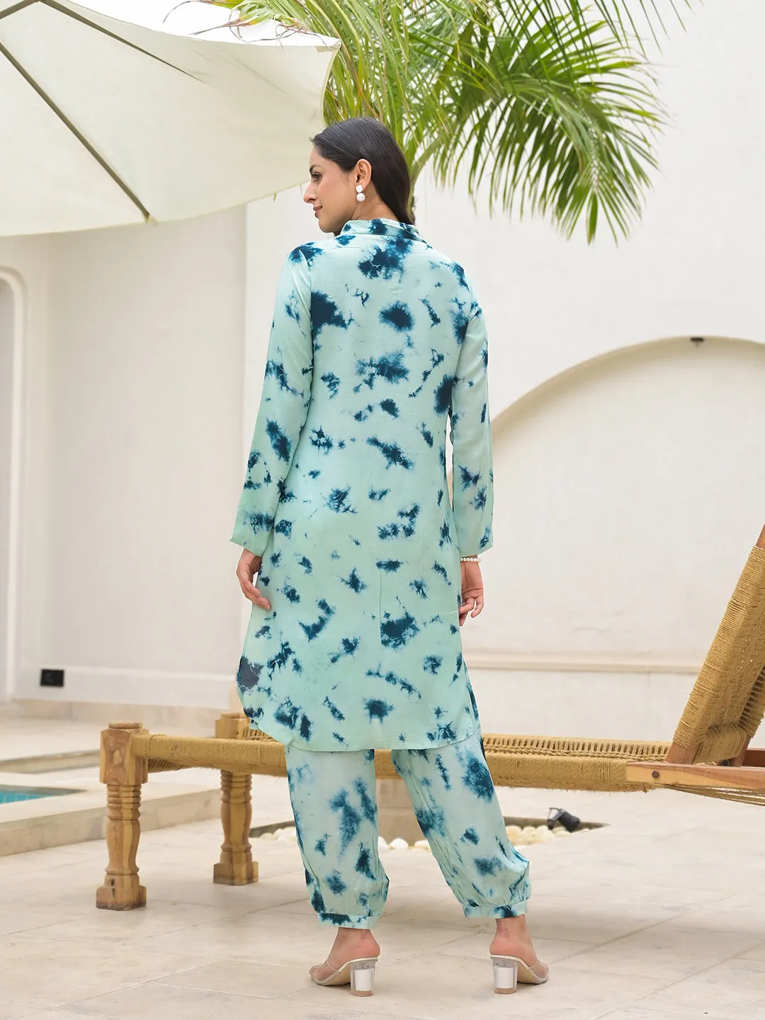 Jashvi Tie Dye Green Muslin Co-ord Set for Women