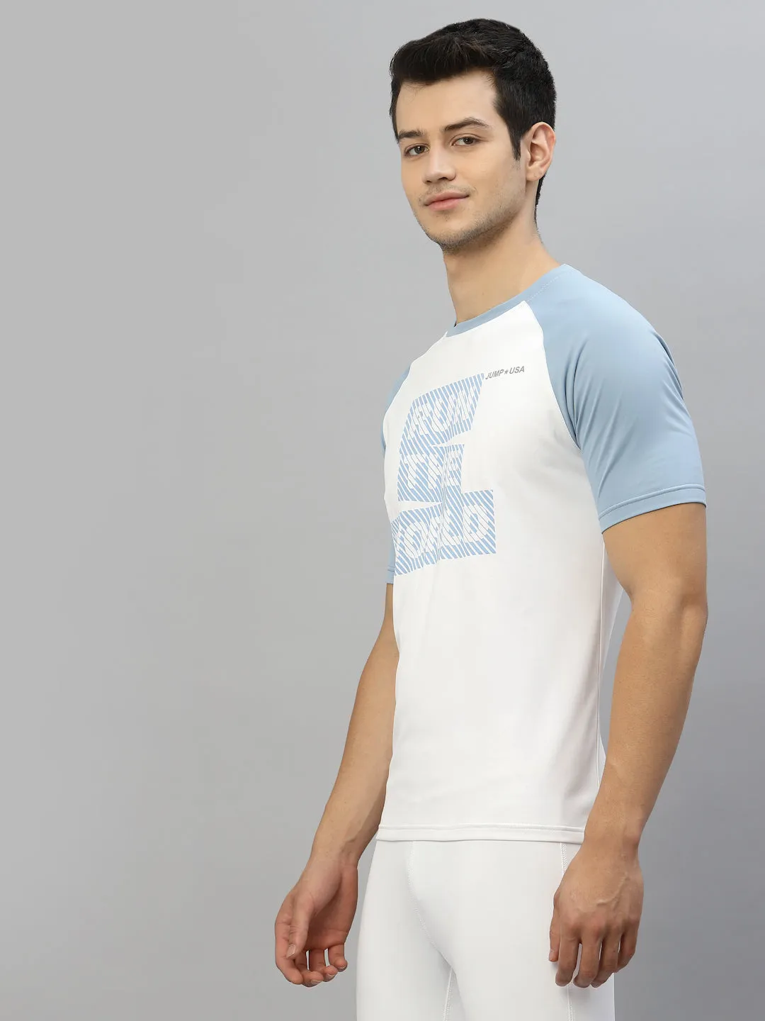 JUMP USA Ultralyte Men White & Cashmere Blue Running Rapid Dry T-Shirt