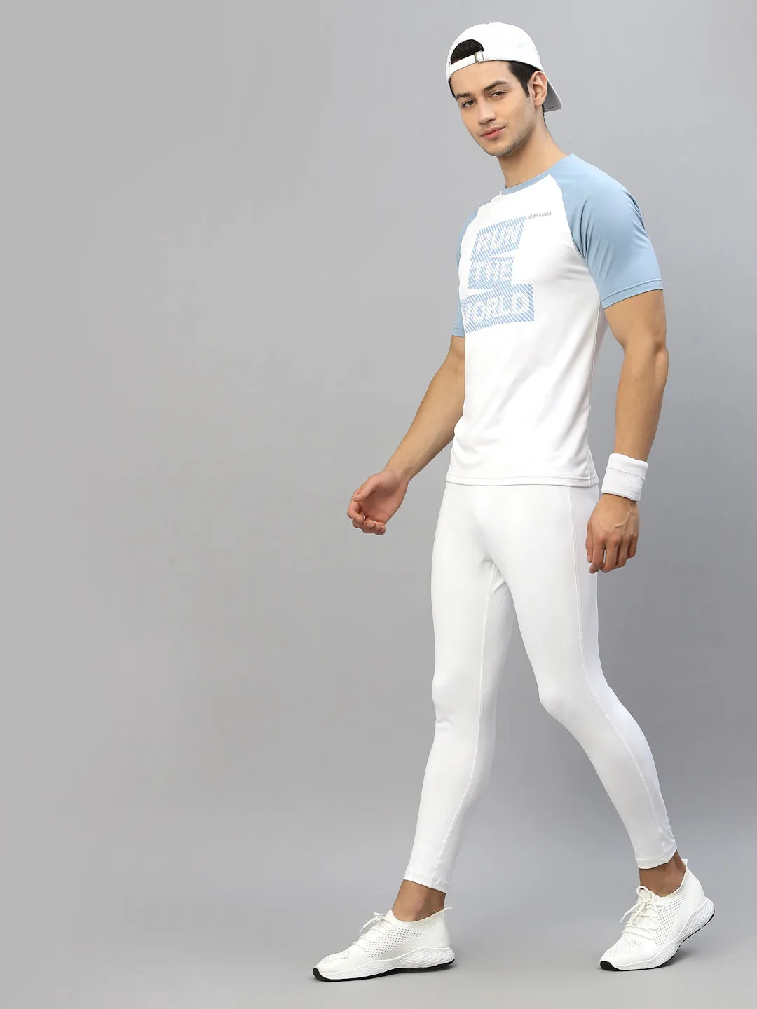 JUMP USA Ultralyte Men White & Cashmere Blue Running Rapid Dry T-Shirt