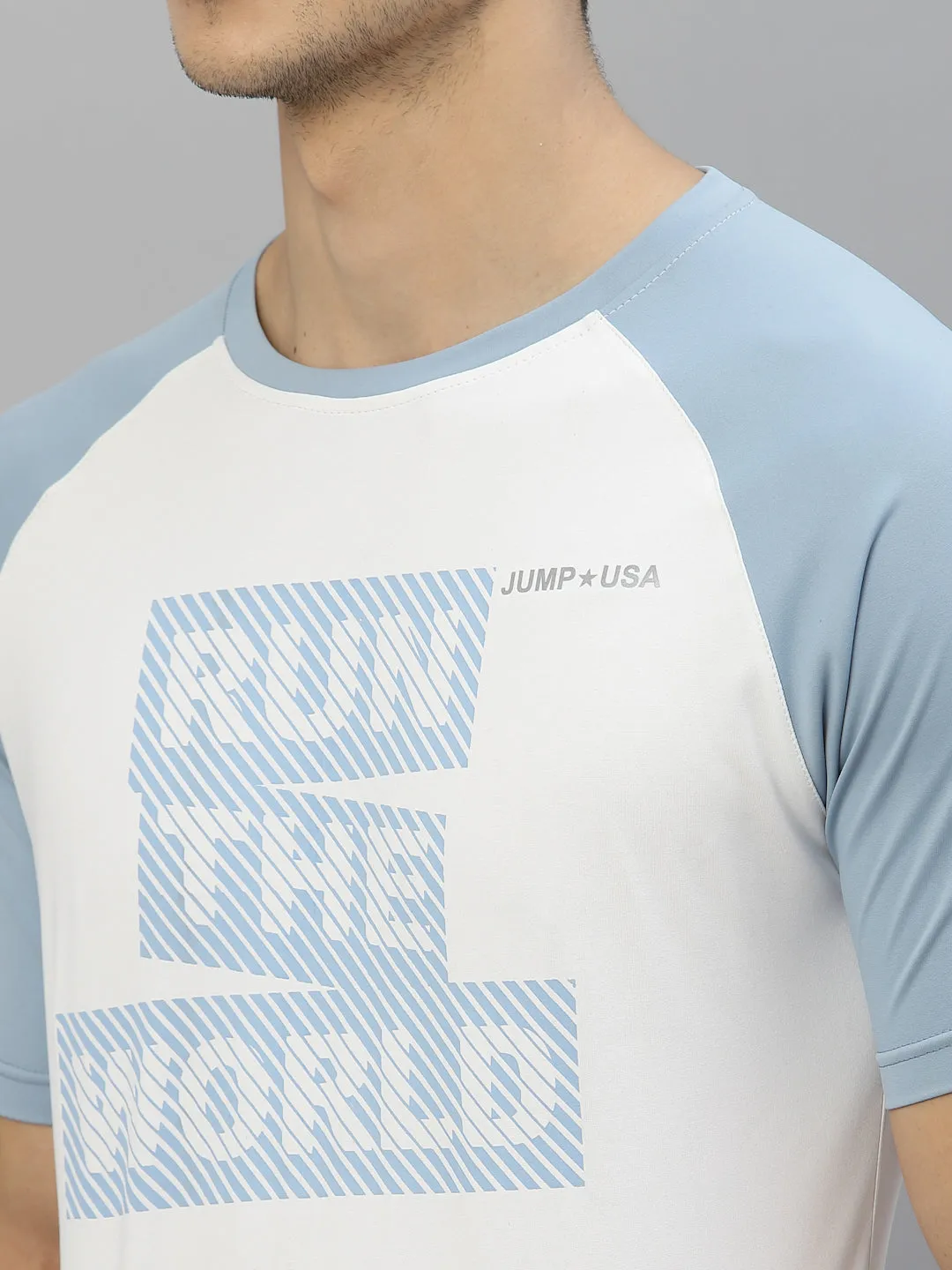 JUMP USA Ultralyte Men White & Cashmere Blue Running Rapid Dry T-Shirt