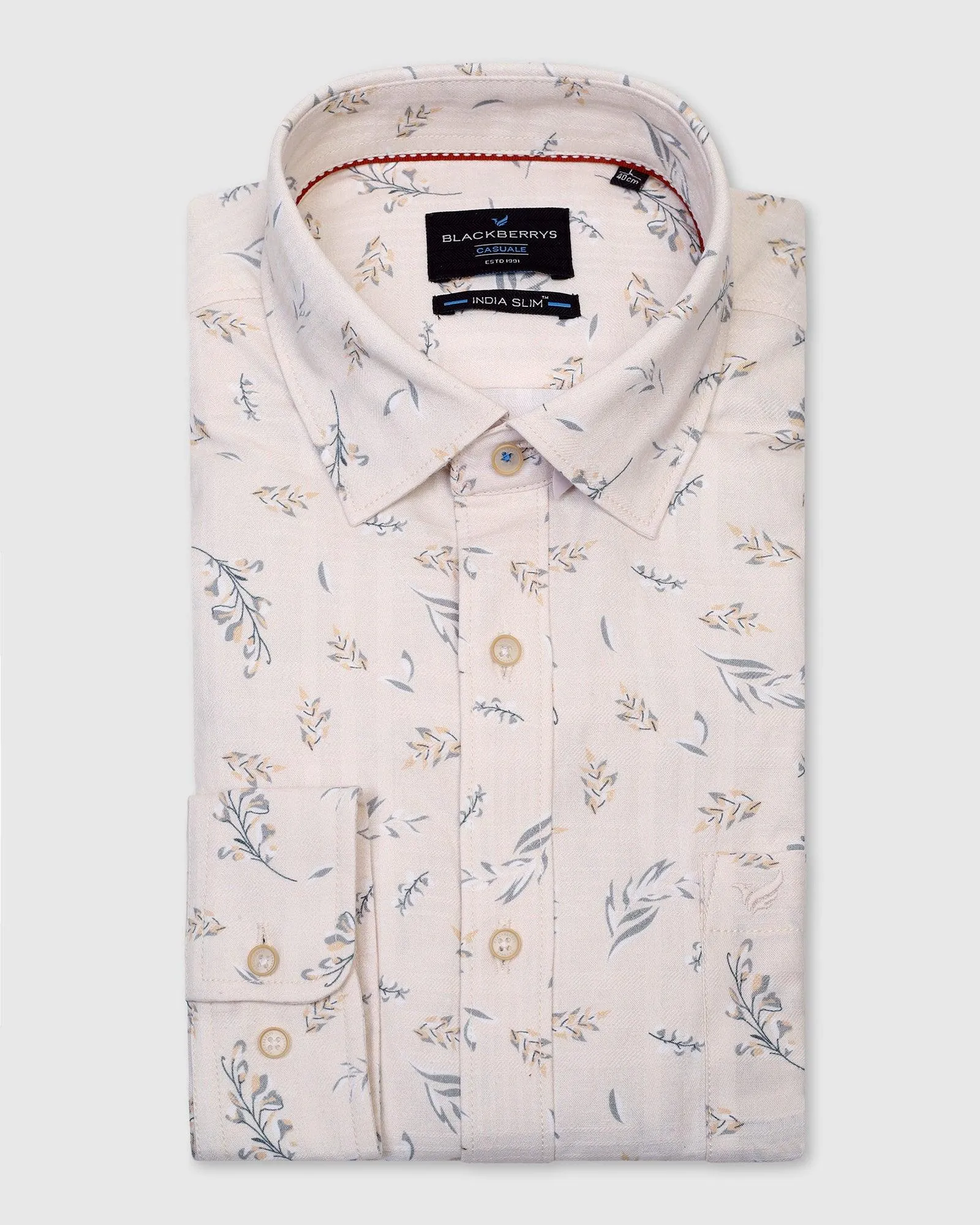 Linen Casual Beige Printed Shirt - Martin