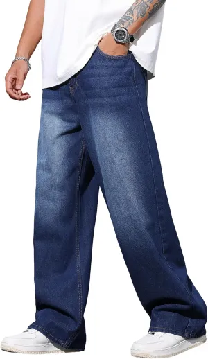 Men's Baggy Jeans Y2K Vintage Wide Leg Denim Pants Hip Hop Skater Jeans Loose Fit Trousers 2000s Streetwear