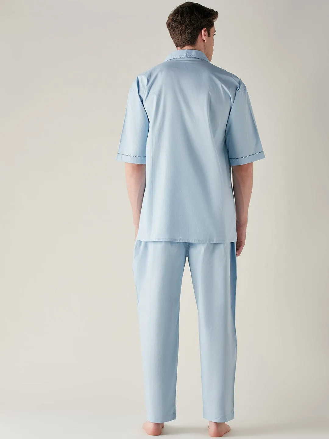 Mens Light Blue Pure Cotton Pyjama Set