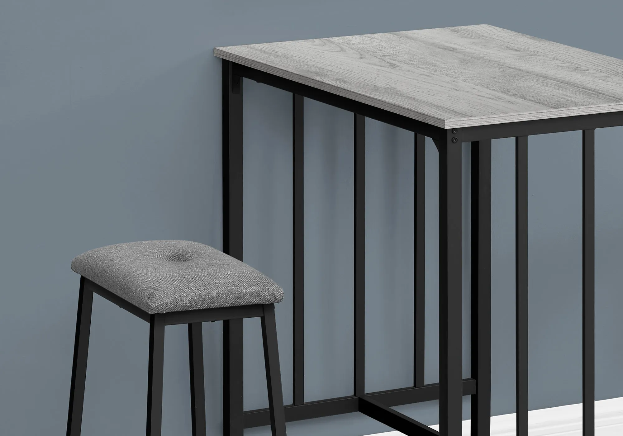 MetroElegance 3-Piece Counter Height Dining Set – 36” Rectangular, Grey Laminate & Black Metal