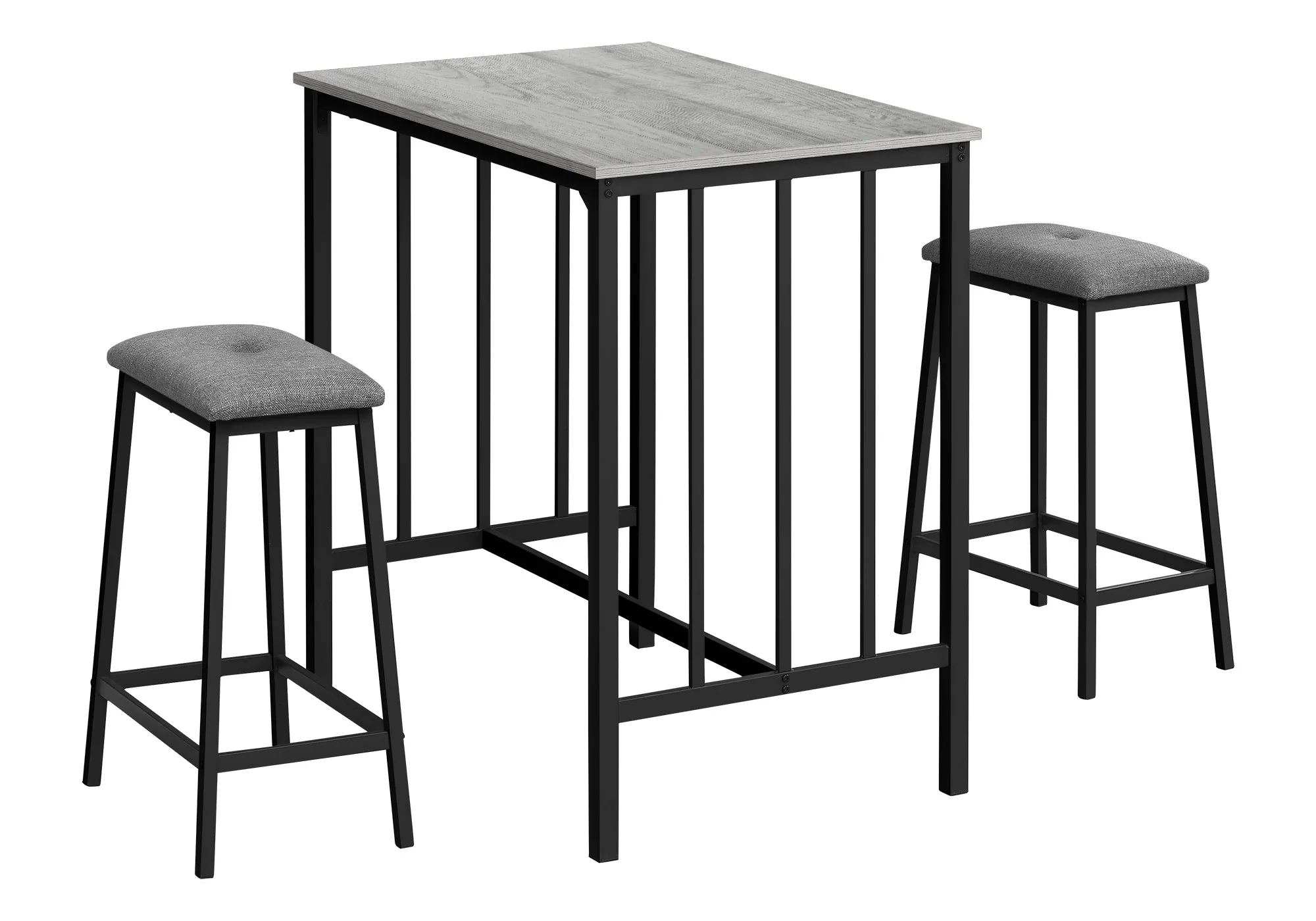 MetroElegance 3-Piece Counter Height Dining Set – 36” Rectangular, Grey Laminate & Black Metal