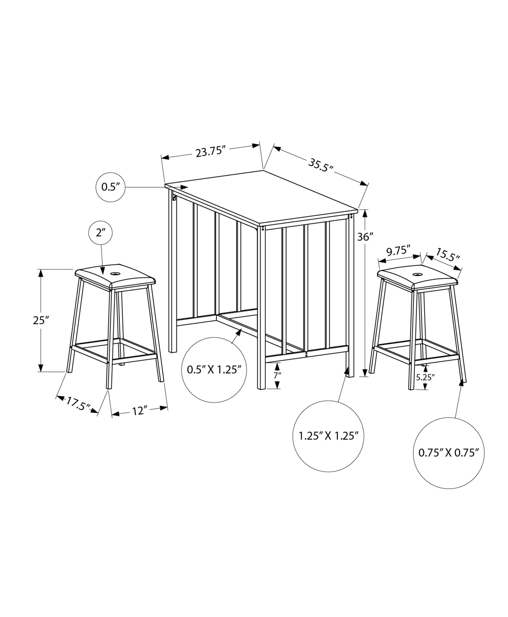 MetroElegance 3-Piece Counter Height Dining Set – 36” Rectangular, Grey Laminate & Black Metal