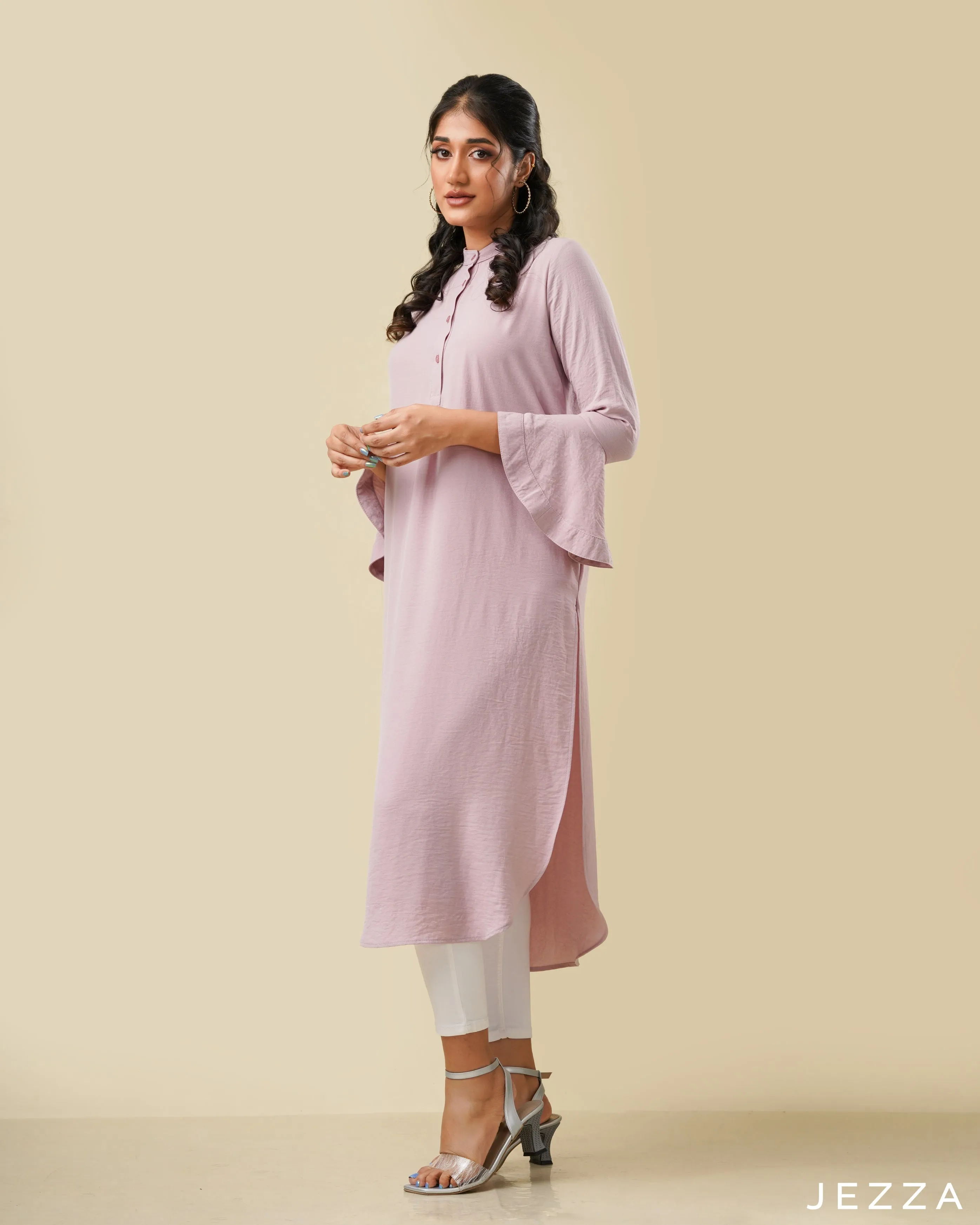 Midi Length Polyester top with Frilled Sleeves 58351