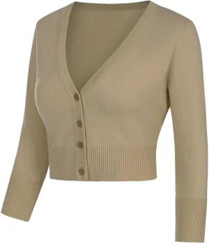 MINTLIMIT Women's Cropped Shrug Bolero 3/4 Sleeve Button Down Cardigan Sweater