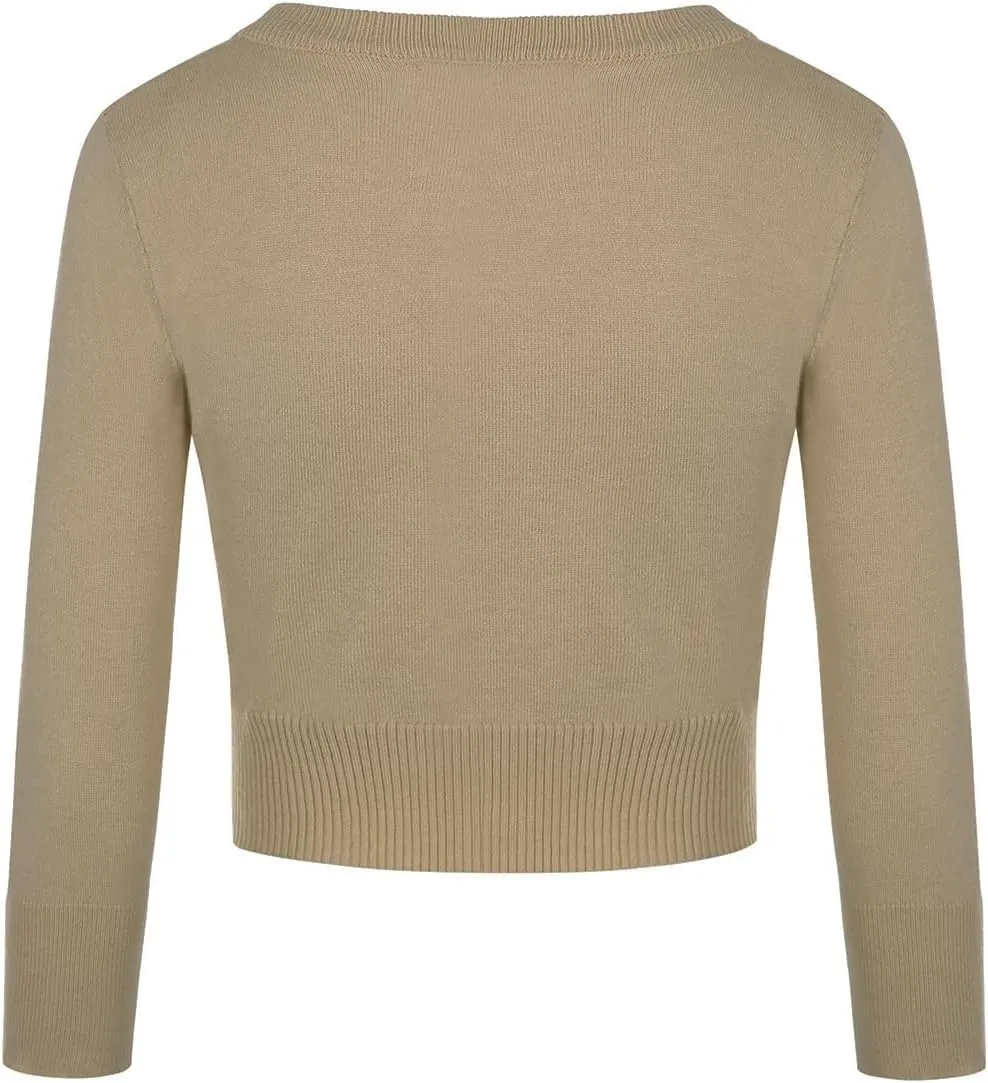 MINTLIMIT Women's Cropped Shrug Bolero 3/4 Sleeve Button Down Cardigan Sweater
