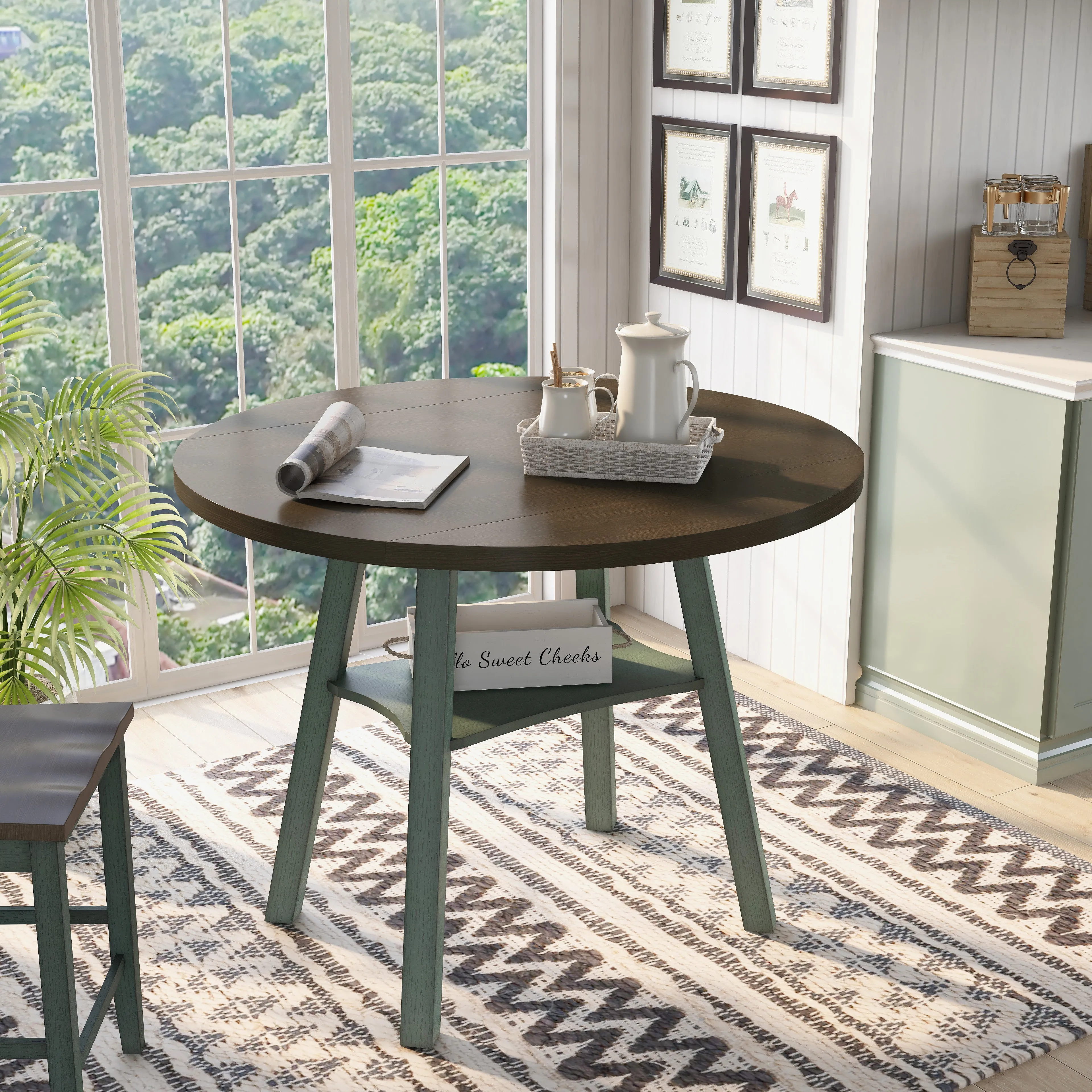 Narthan Farmhouse 47" Drop-Leaf Round Counter Height Table