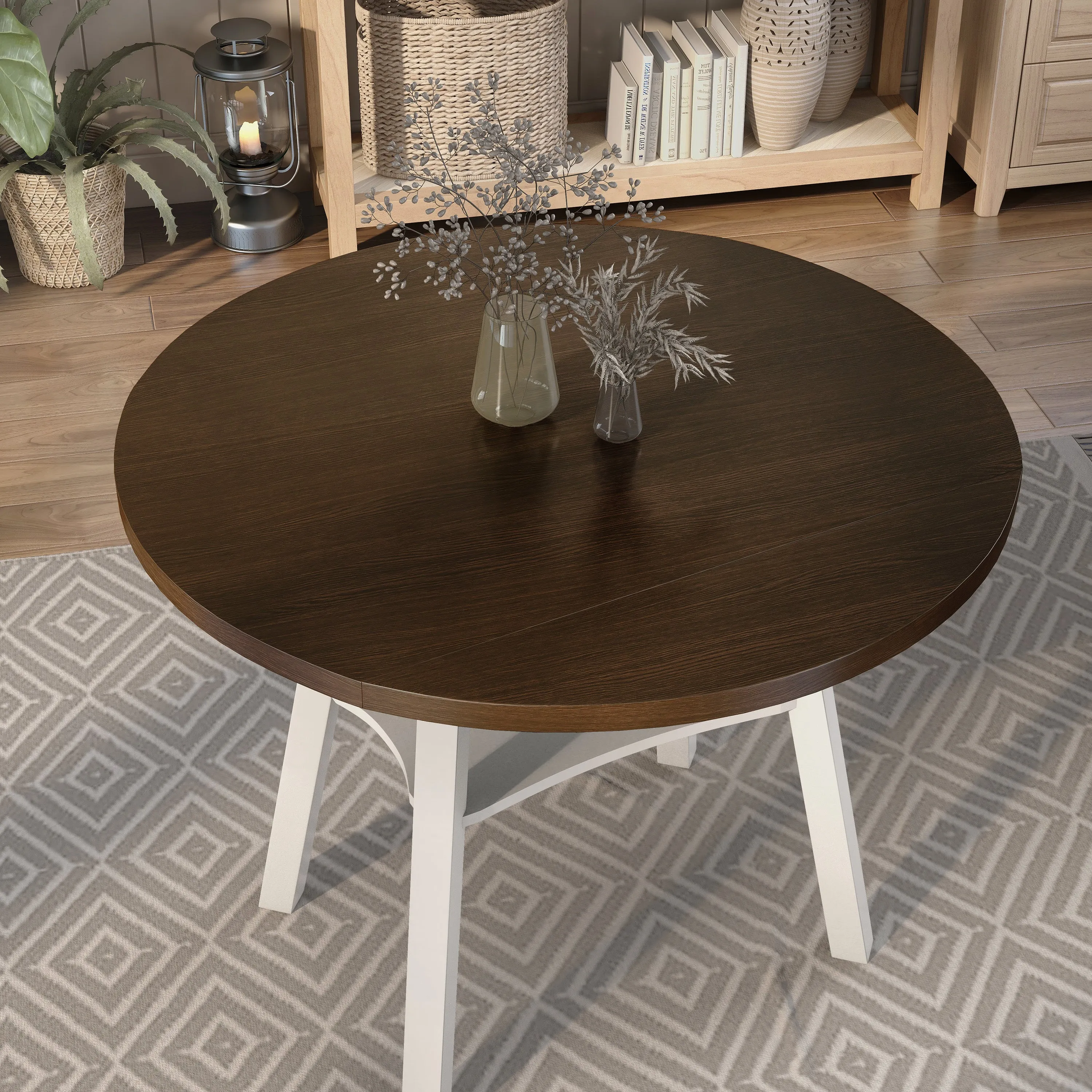 Narthan Farmhouse 47" Drop-Leaf Round Counter Height Table