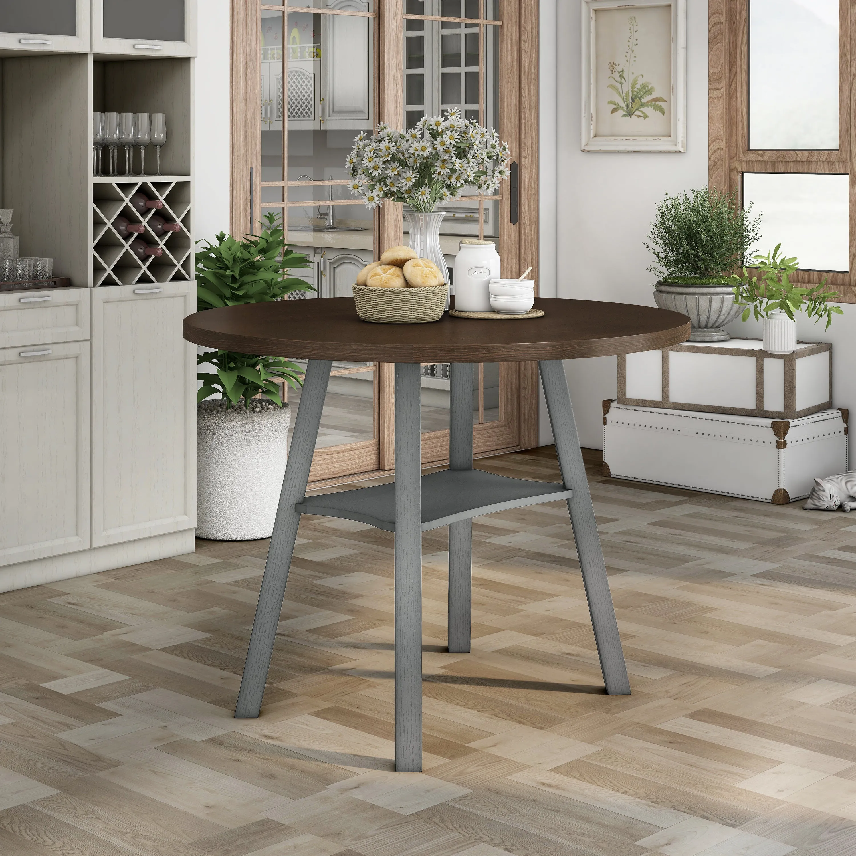Narthan Farmhouse 47" Drop-Leaf Round Counter Height Table