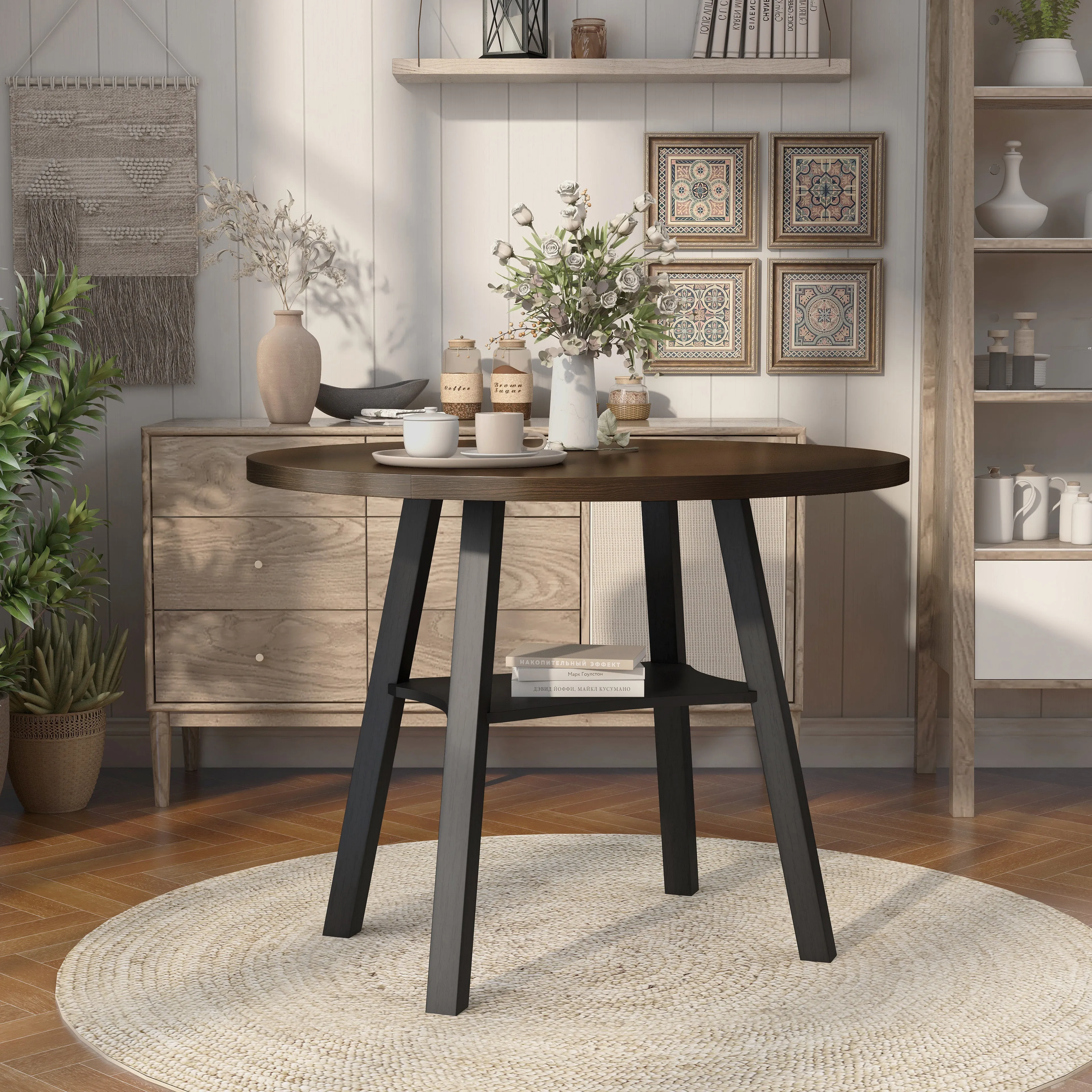 Narthan Farmhouse 47" Drop-Leaf Round Counter Height Table