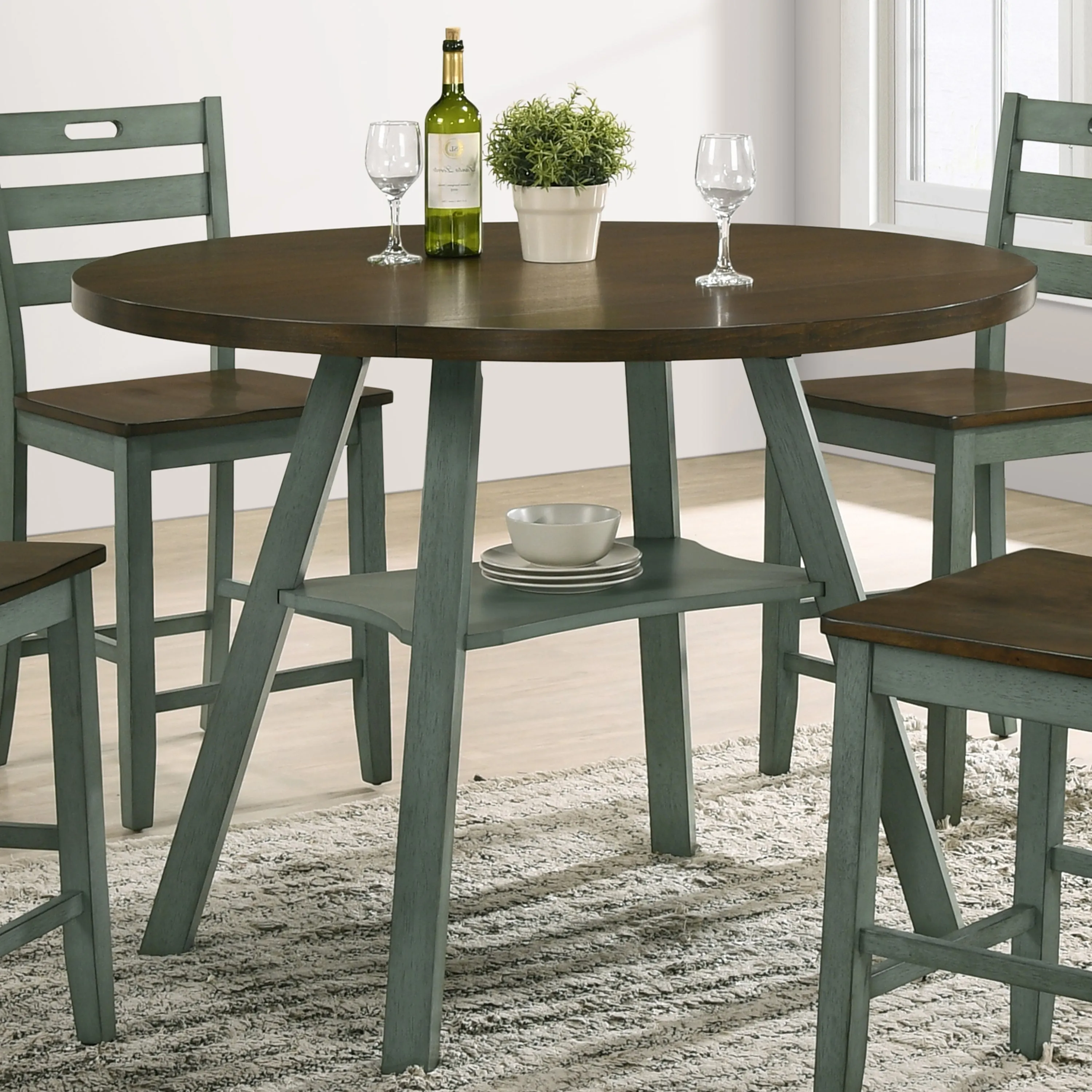 Narthan Farmhouse 47" Drop-Leaf Round Counter Height Table