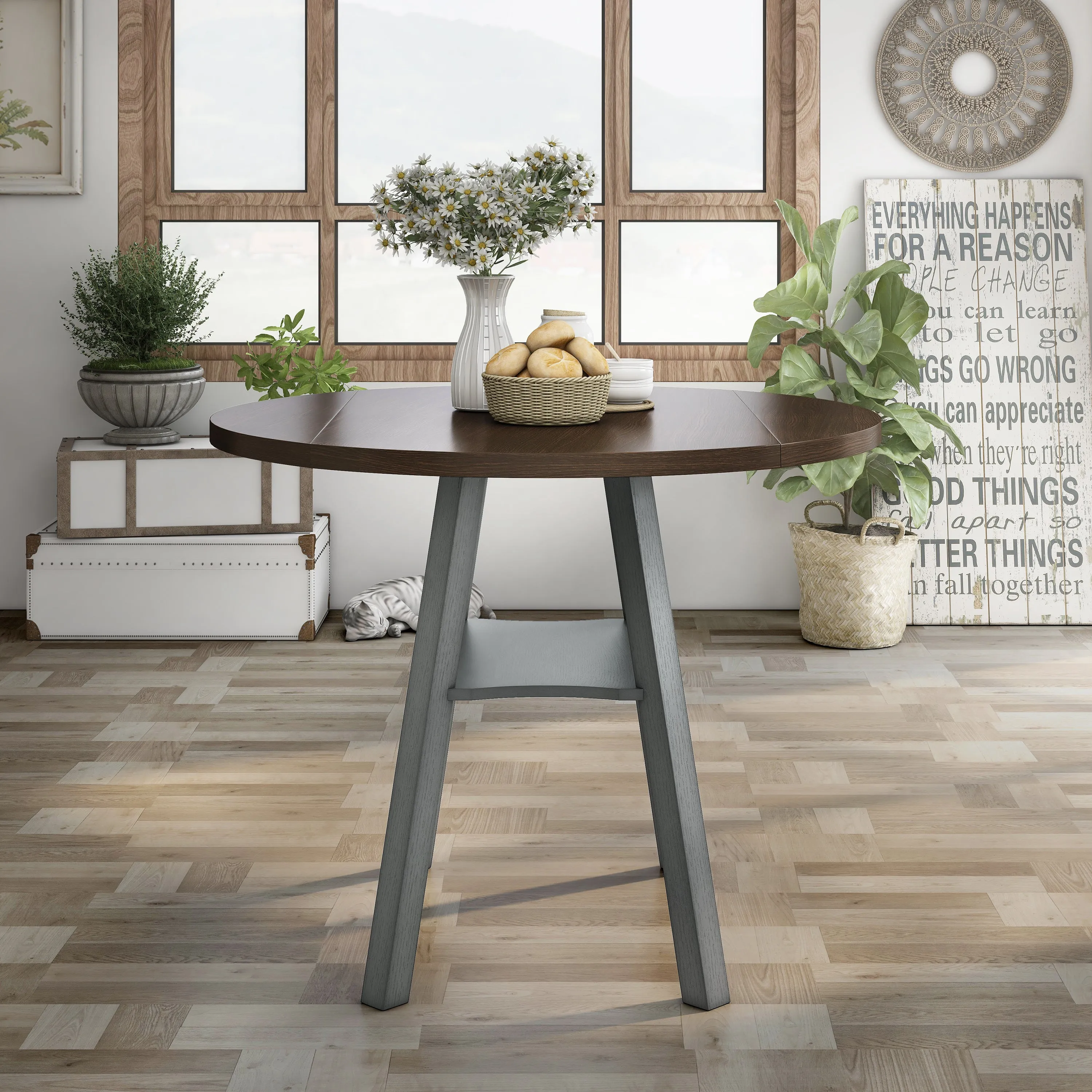 Narthan Farmhouse 47" Drop-Leaf Round Counter Height Table