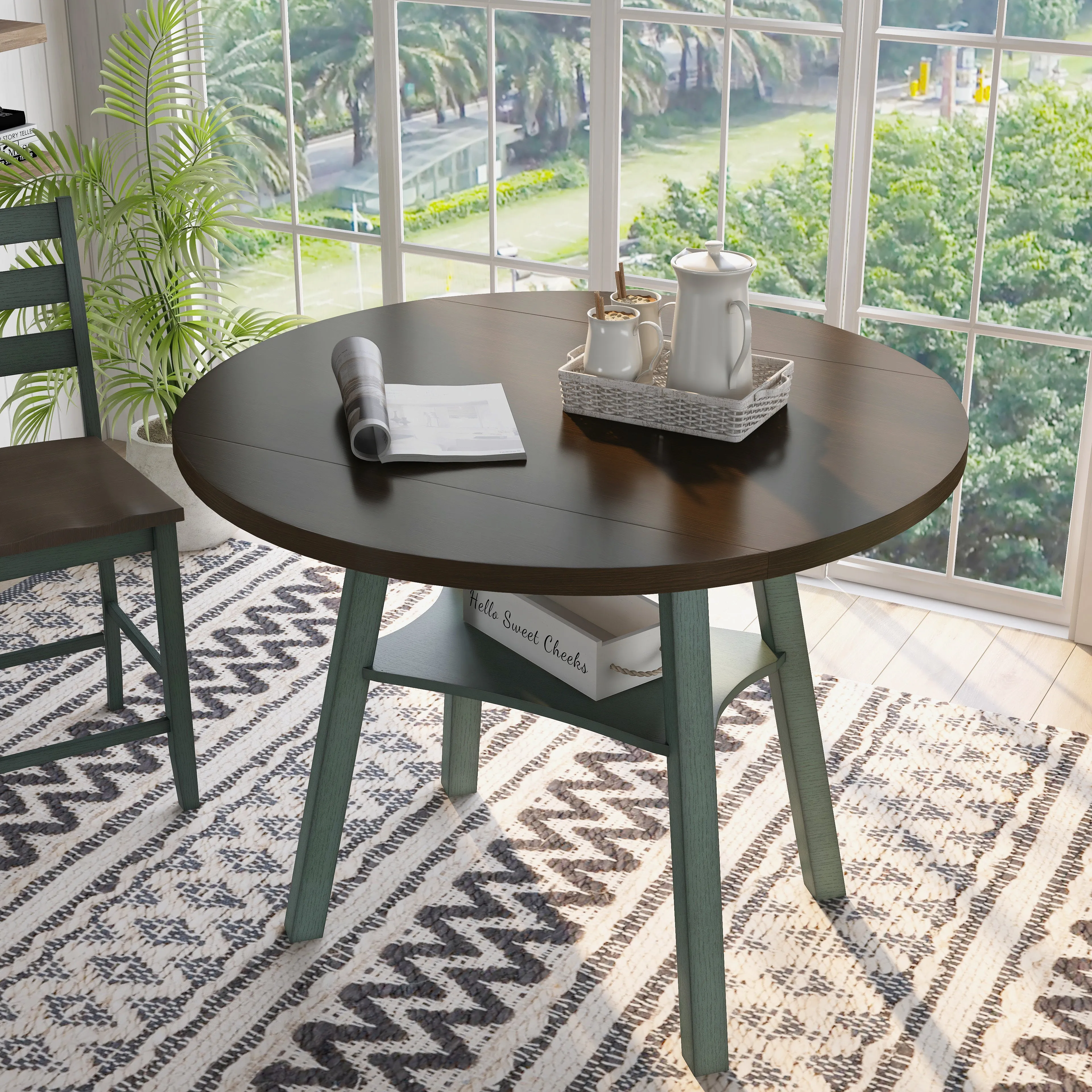 Narthan Farmhouse 47" Drop-Leaf Round Counter Height Table