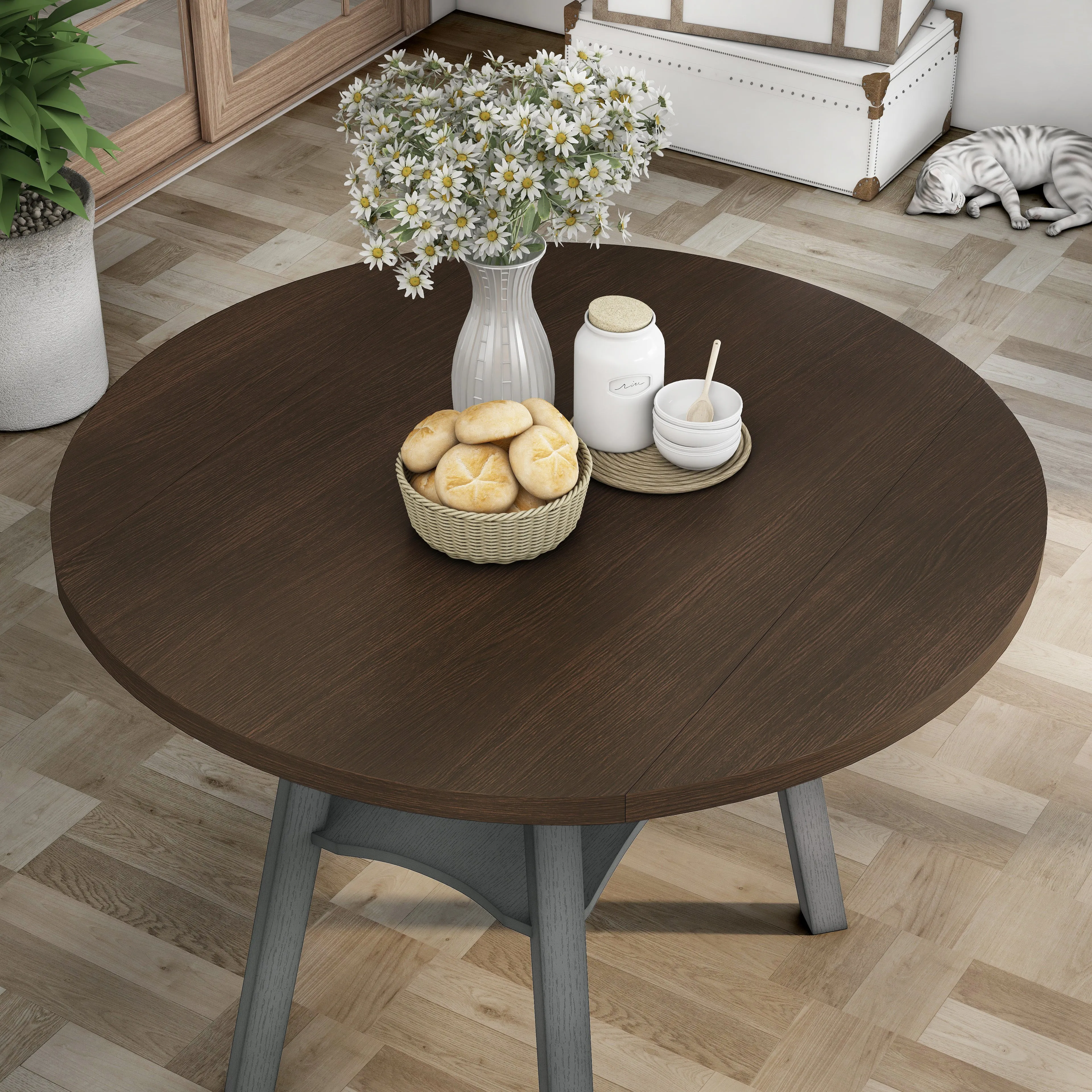 Narthan Farmhouse 47" Drop-Leaf Round Counter Height Table