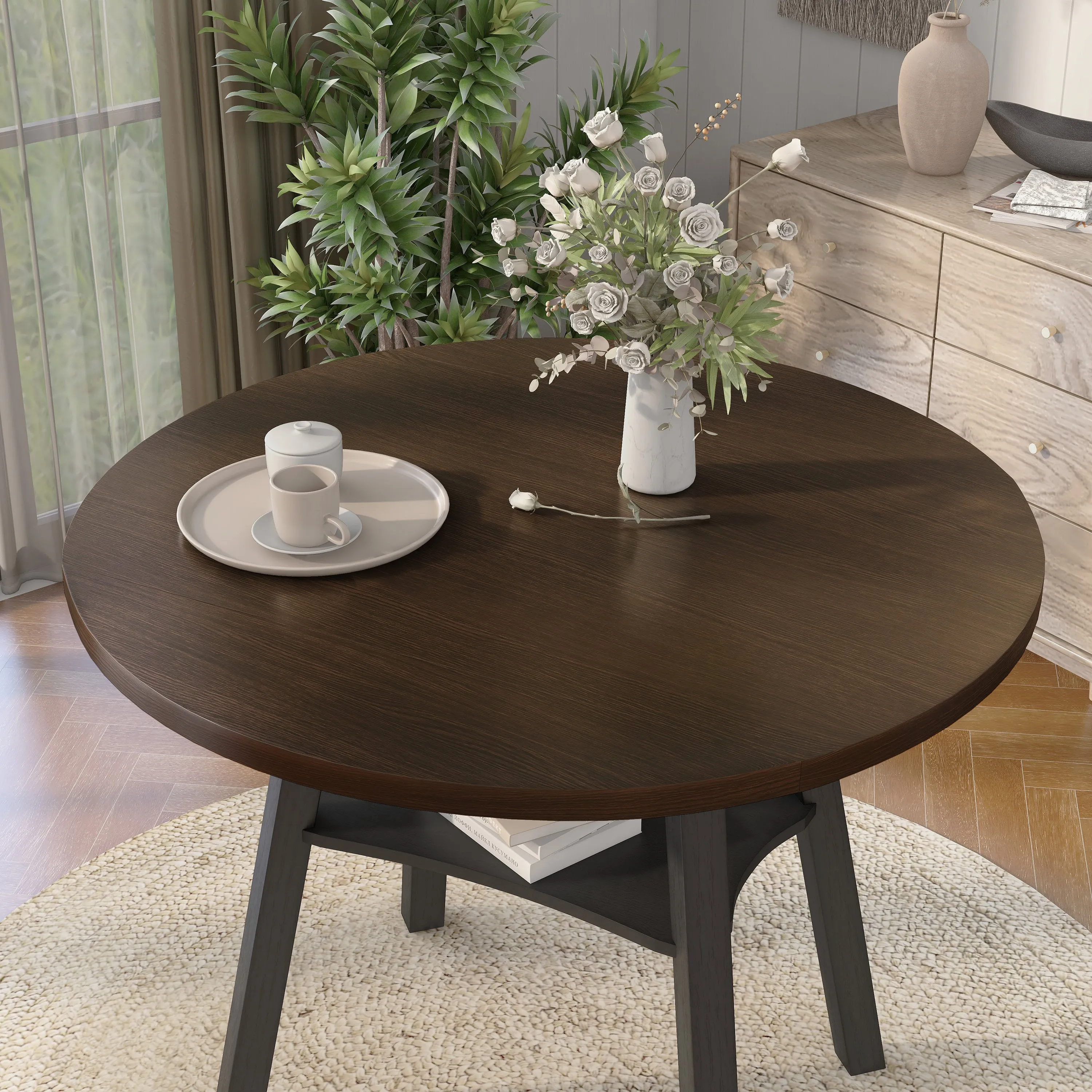 Narthan Farmhouse 47" Drop-Leaf Round Counter Height Table