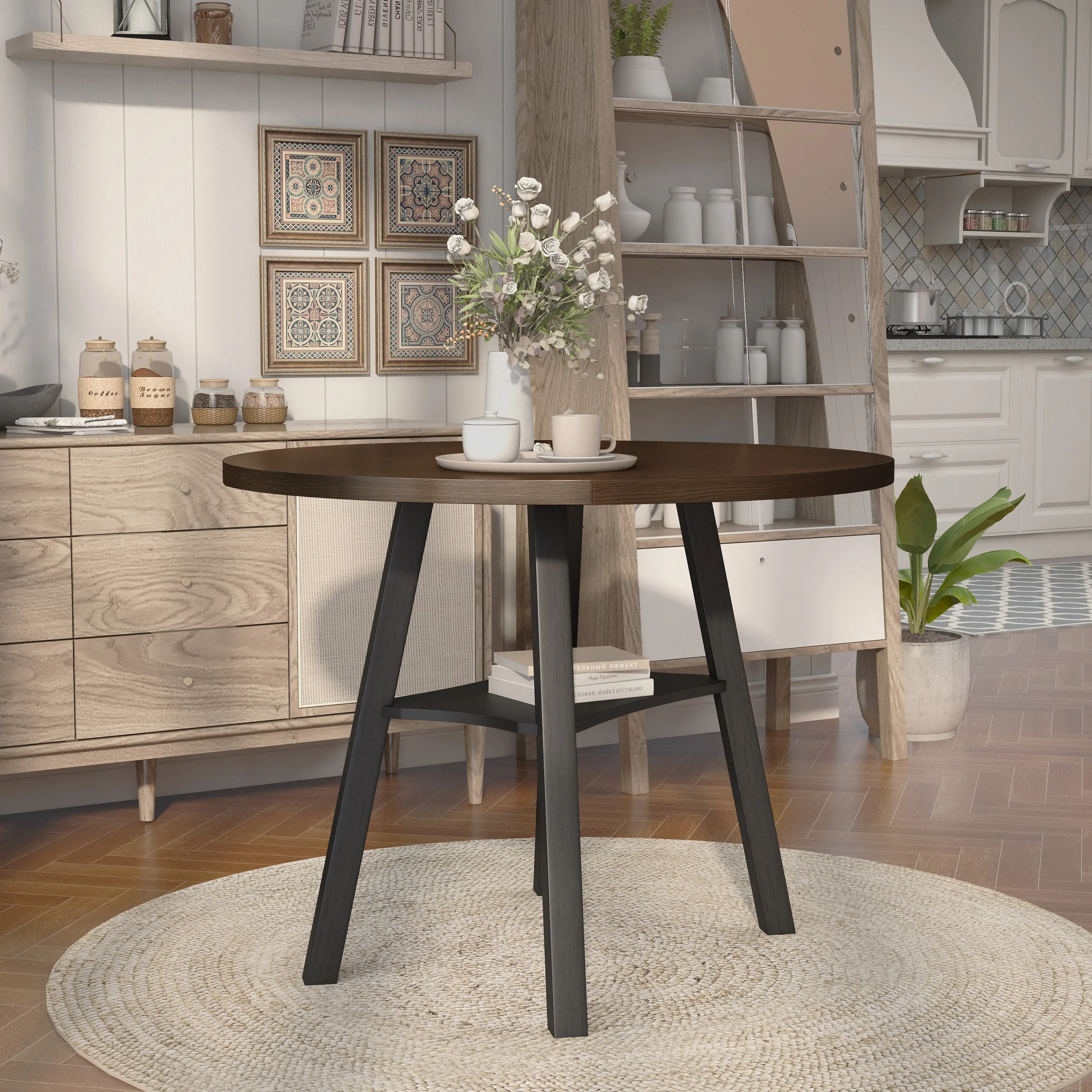 Narthan Farmhouse 47" Drop-Leaf Round Counter Height Table