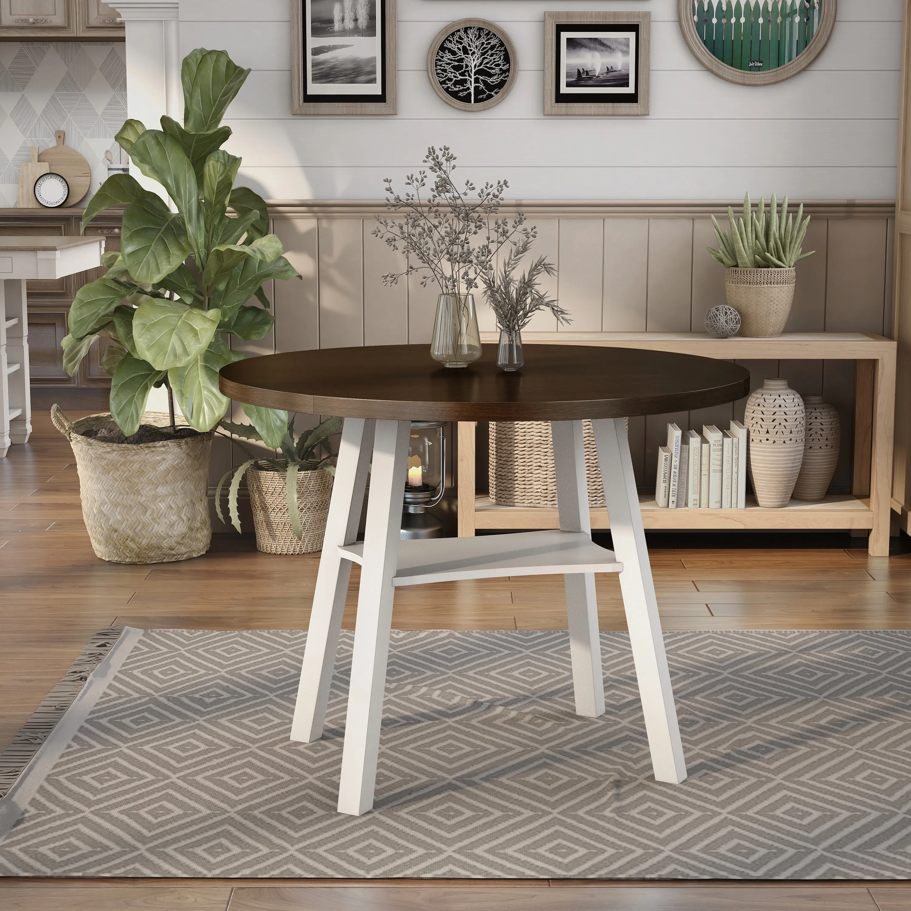 Narthan Farmhouse 47" Drop-Leaf Round Counter Height Table
