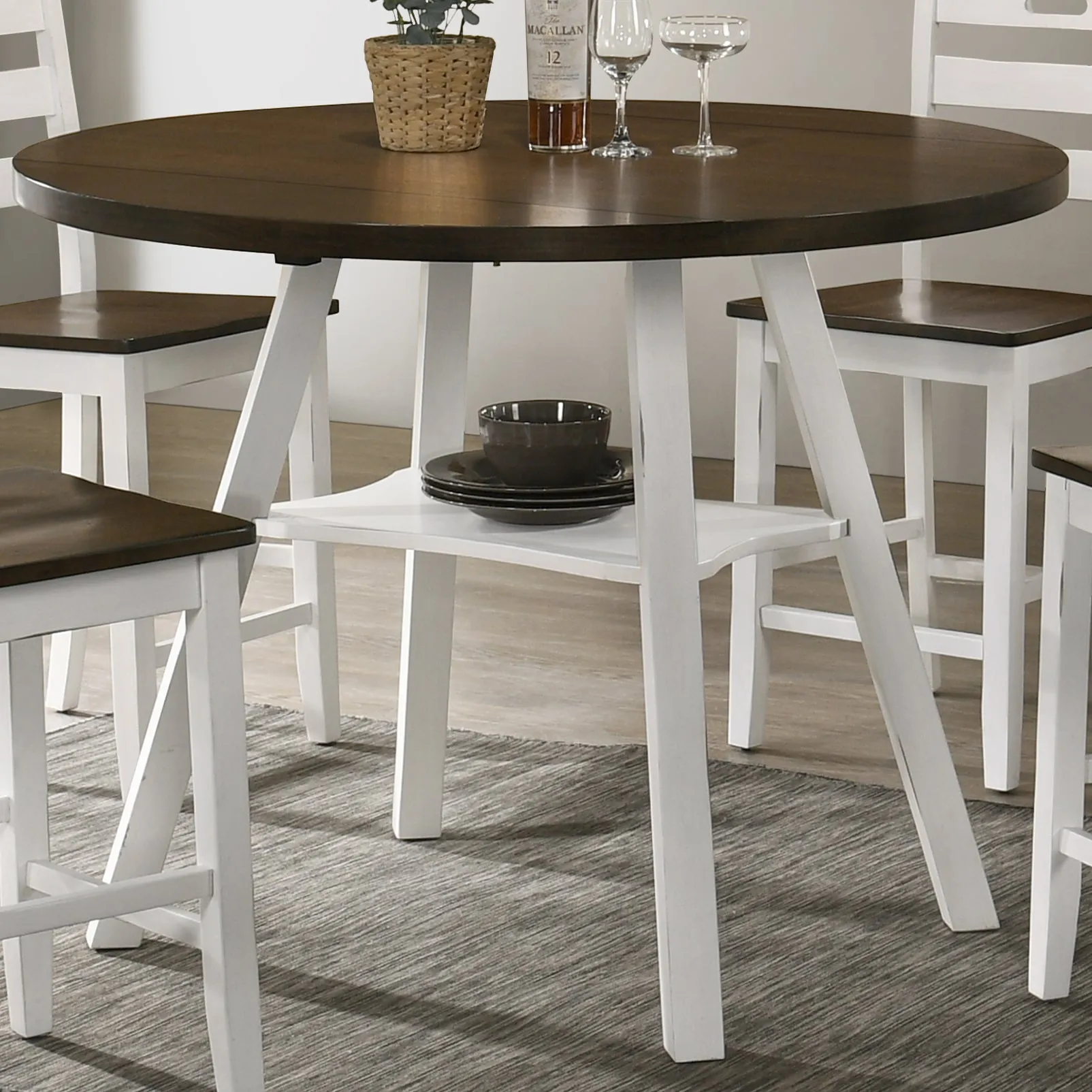 Narthan Farmhouse 47" Drop-Leaf Round Counter Height Table