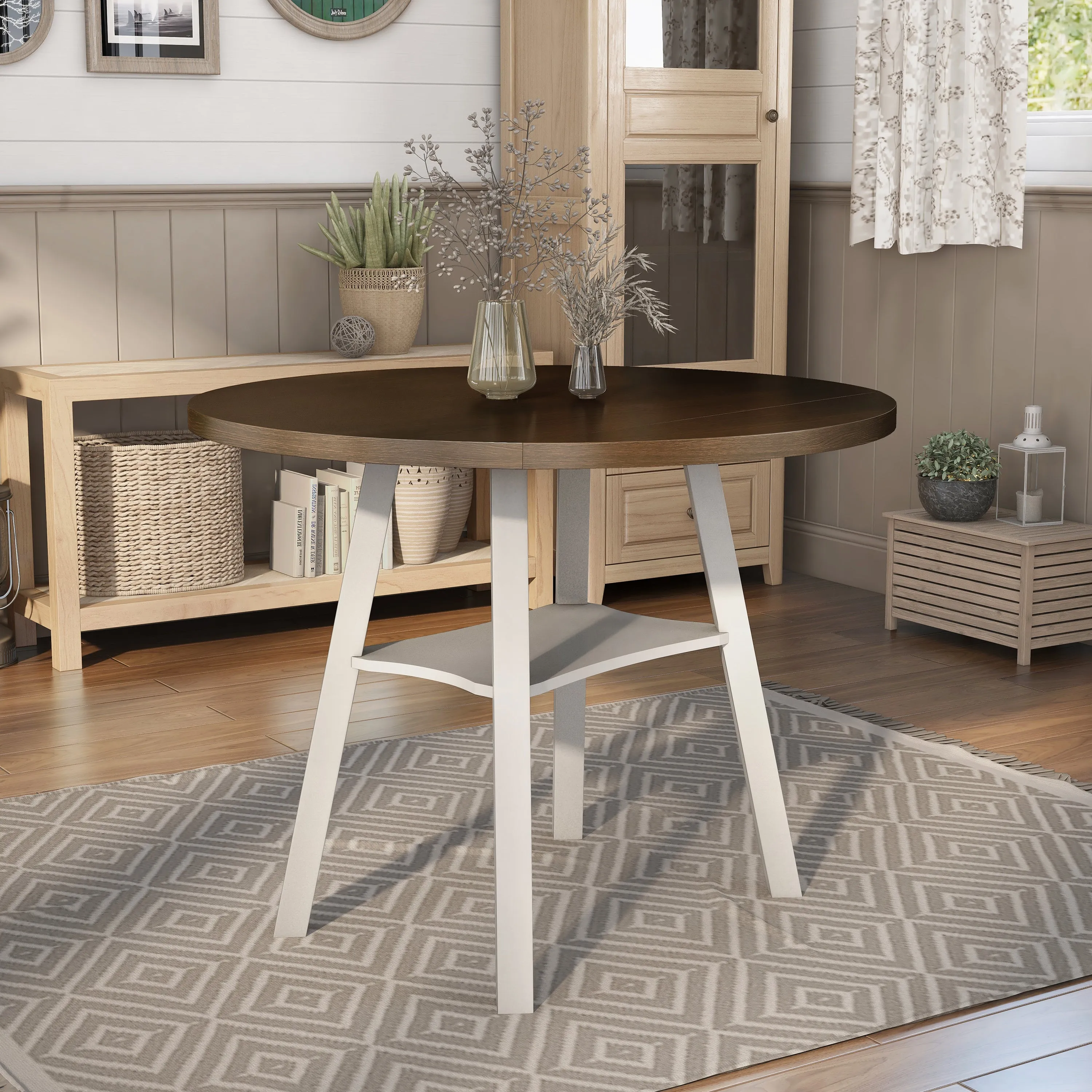 Narthan Farmhouse 47" Drop-Leaf Round Counter Height Table