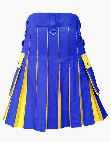 NEW HYBRID KILT IN TWO TONES, BLUE AND YELLOW