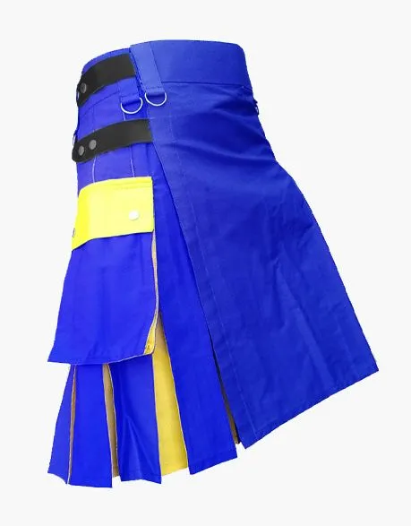 NEW HYBRID KILT IN TWO TONES, BLUE AND YELLOW