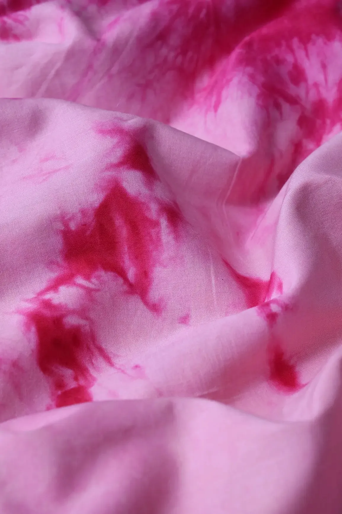 Pink And Off White Tie & Dye Shibori Print On Pure Cotton Fabric
