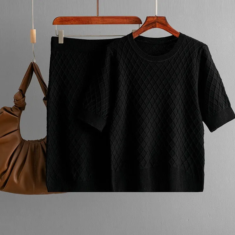 Pre Order:  Solid Round Neck Knitted Top   Knitted Skirt Set