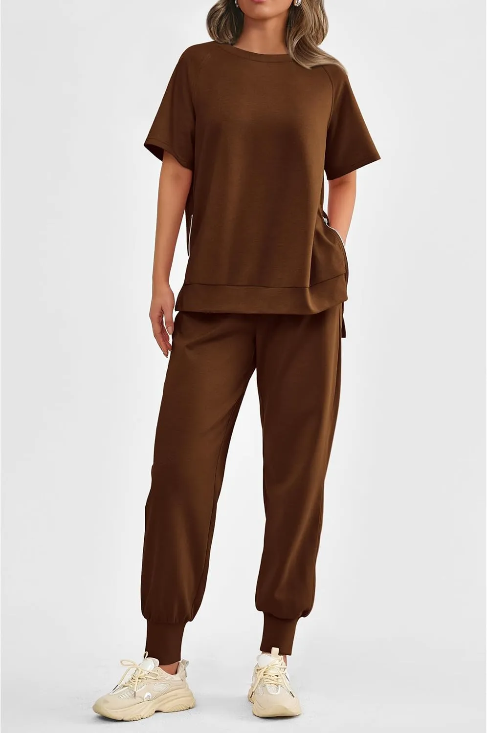 PRETTYGARDEN Women's Summer 2 Piece Outfit Tracksuits Casual Short Sleeve Tops High Waisted Sweatpants Set