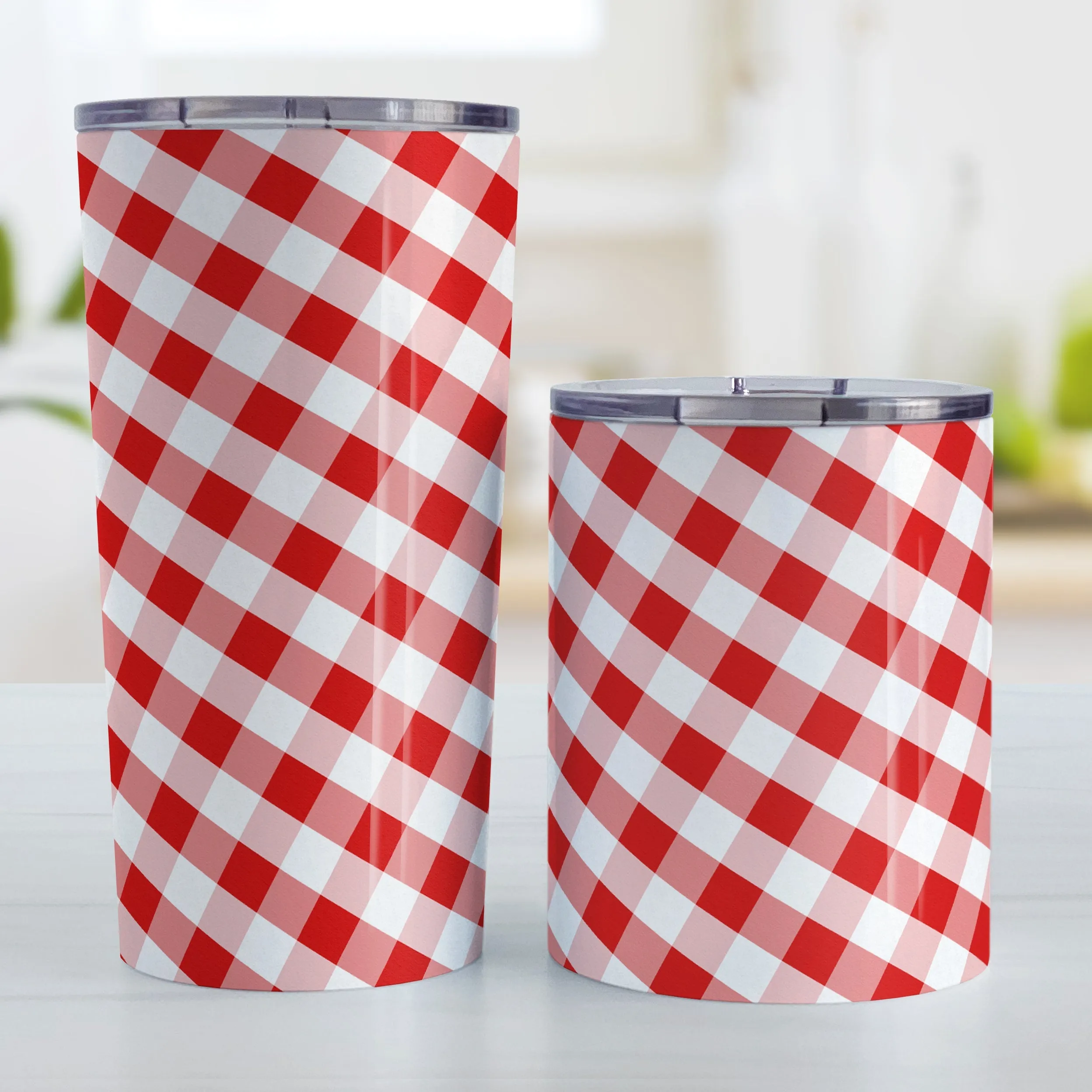 Red Gingham Tumbler Cup