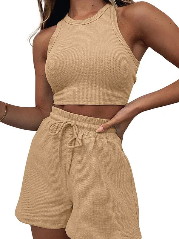 Relaxed-fit Sleeveless Knitted Top and Shorts