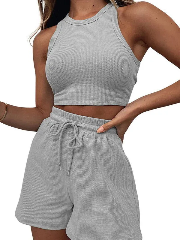 Relaxed-fit Sleeveless Knitted Top and Shorts