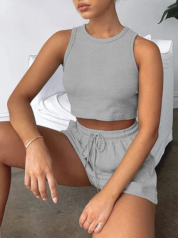 Relaxed-fit Sleeveless Knitted Top and Shorts