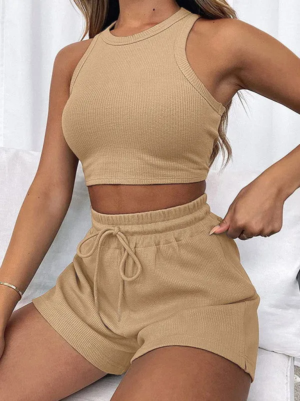 Relaxed-fit Sleeveless Knitted Top and Shorts