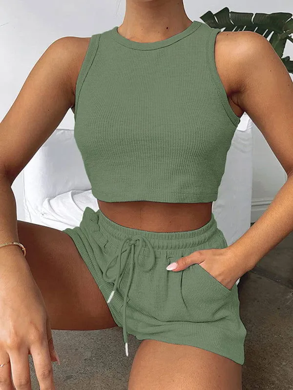 Relaxed-fit Sleeveless Knitted Top and Shorts