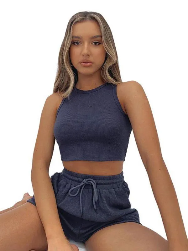 Relaxed-fit Sleeveless Knitted Top and Shorts