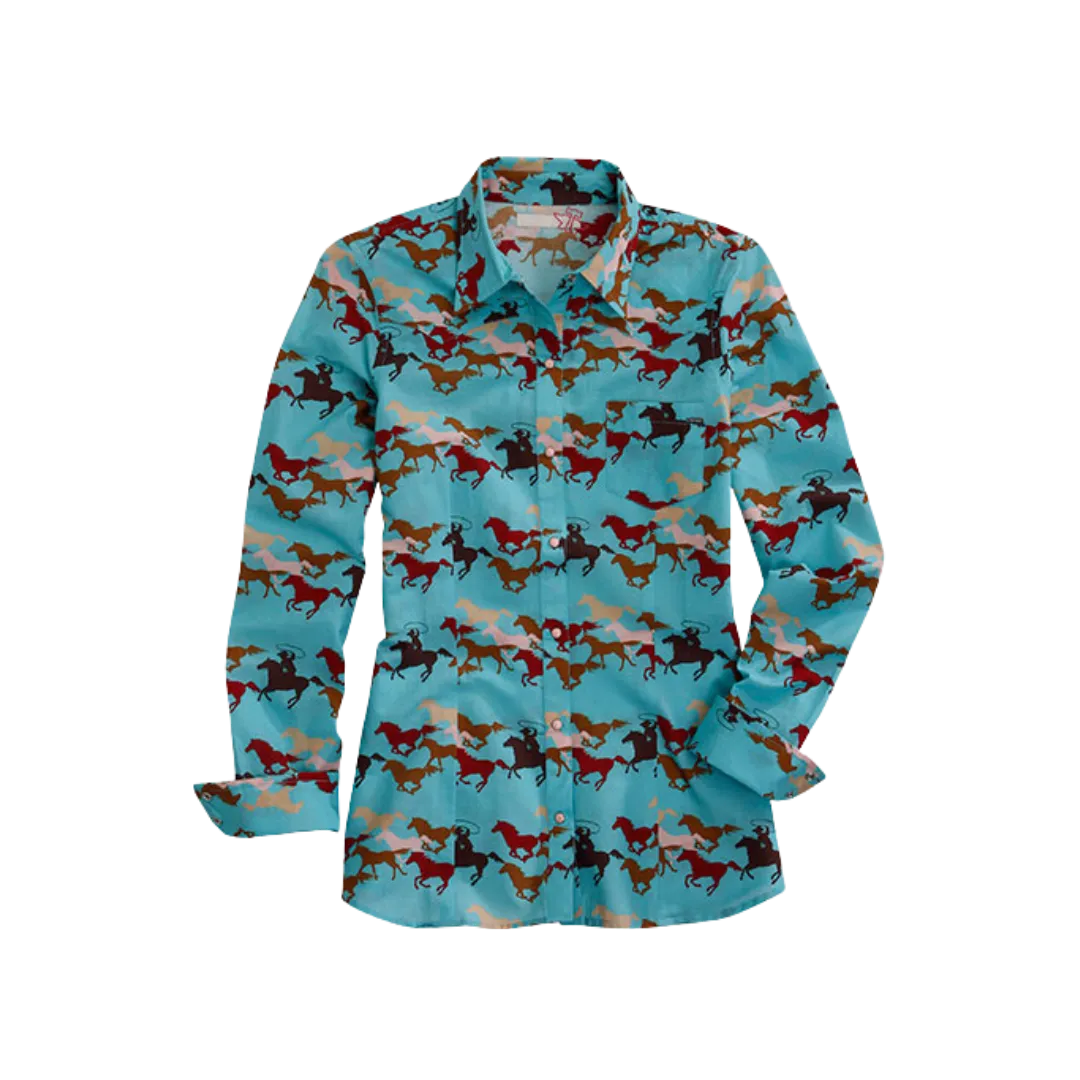 Roper Women's Wild Mustang Print Green Shirt