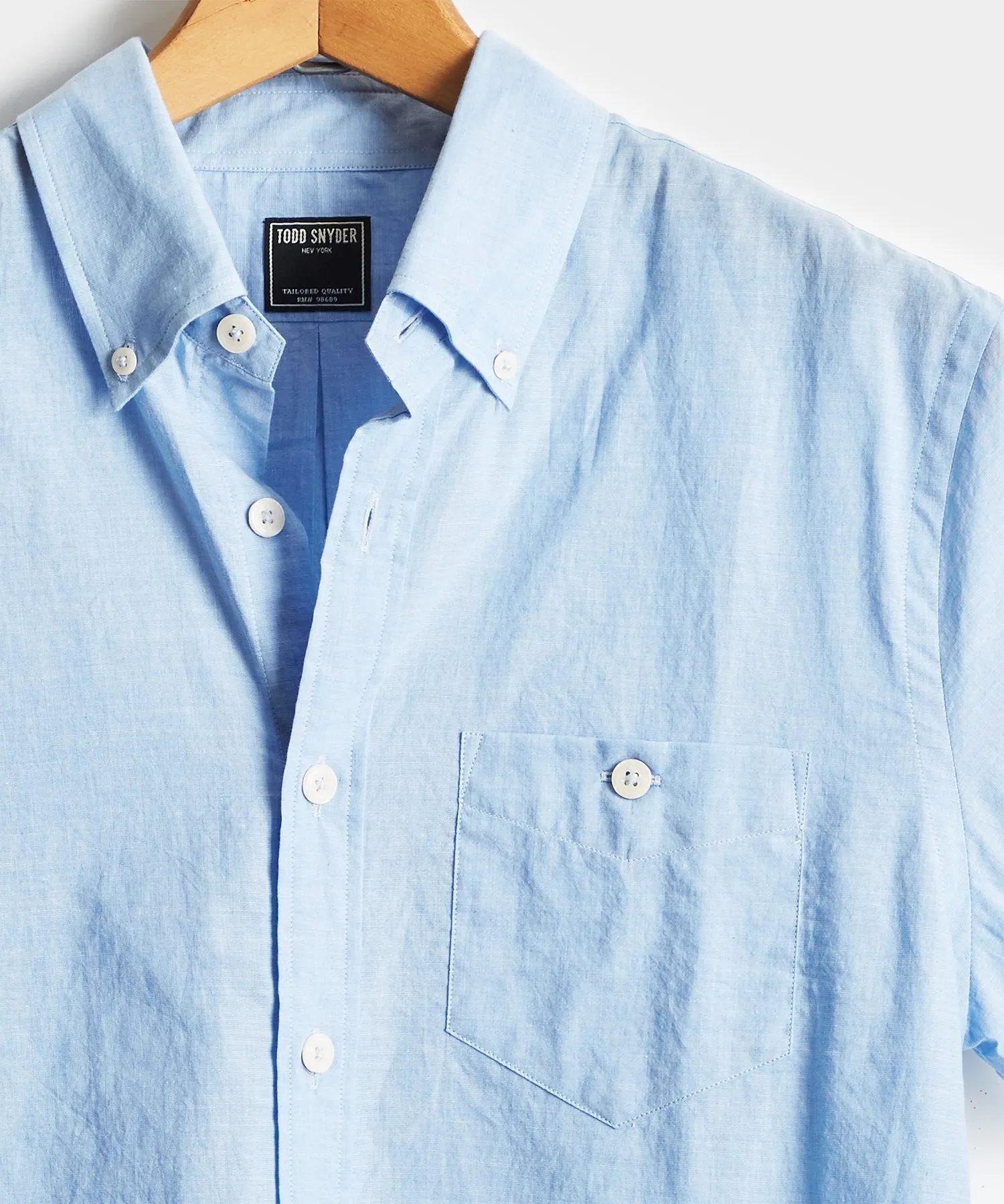 Saint Tropez Button Collar Short Sleeve Shirt in Light Blue