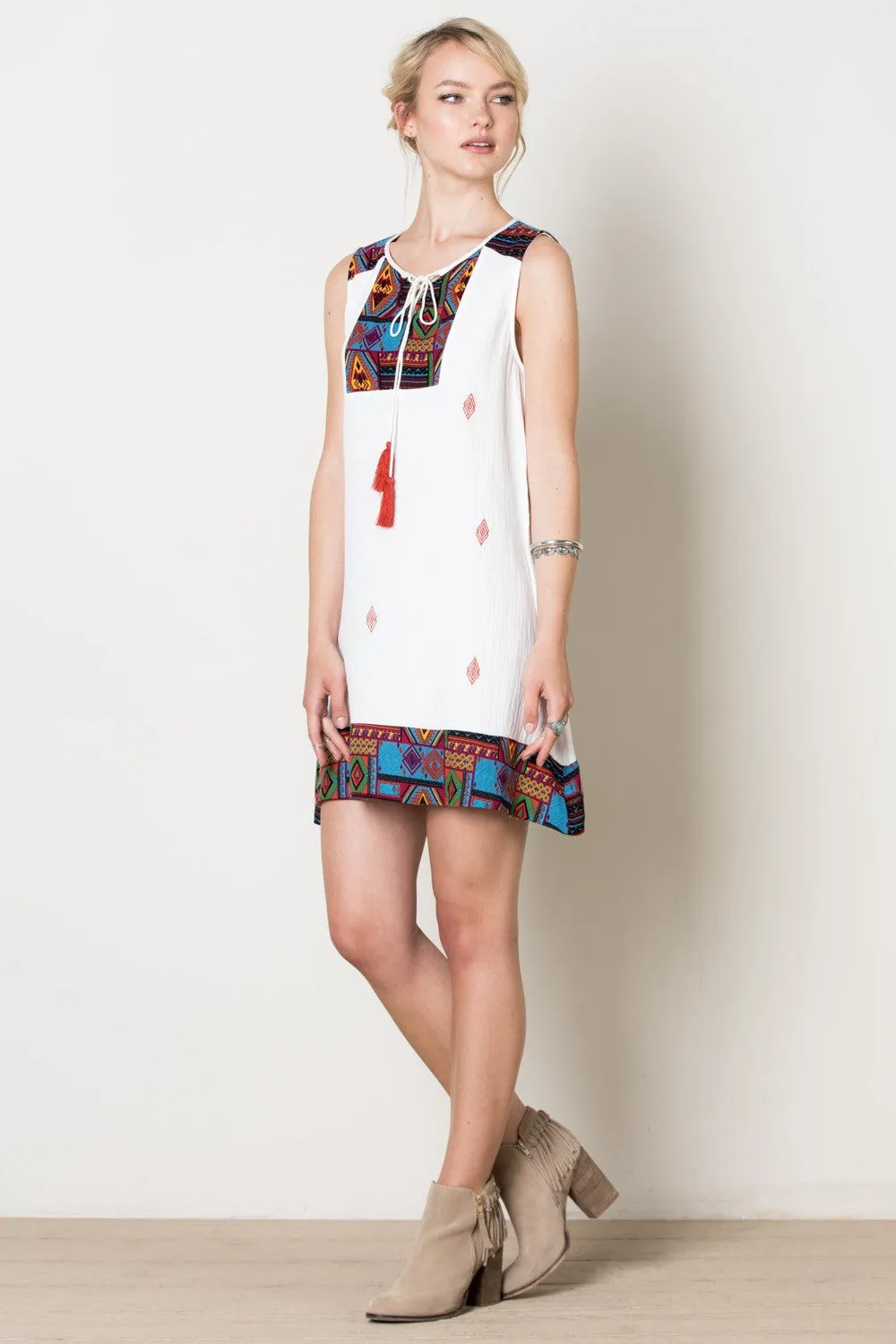 Santa Fe Sleeveless Dress, White