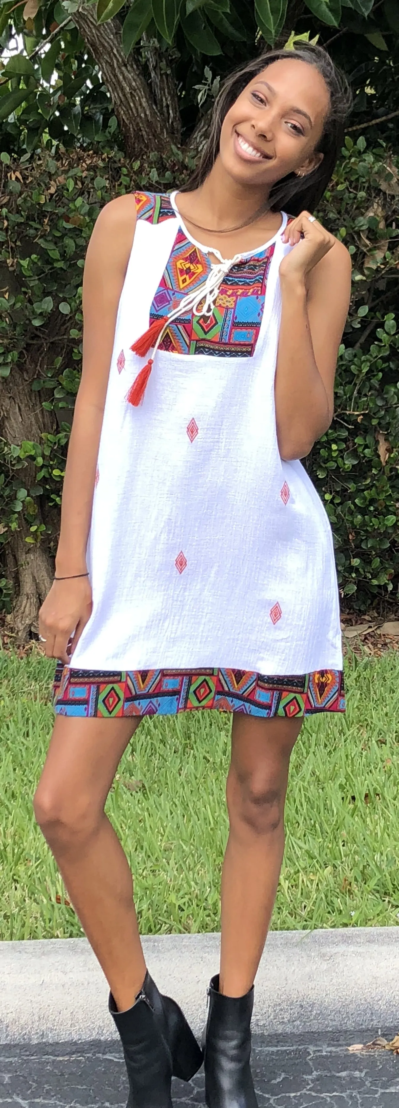 Santa Fe Sleeveless Dress, White