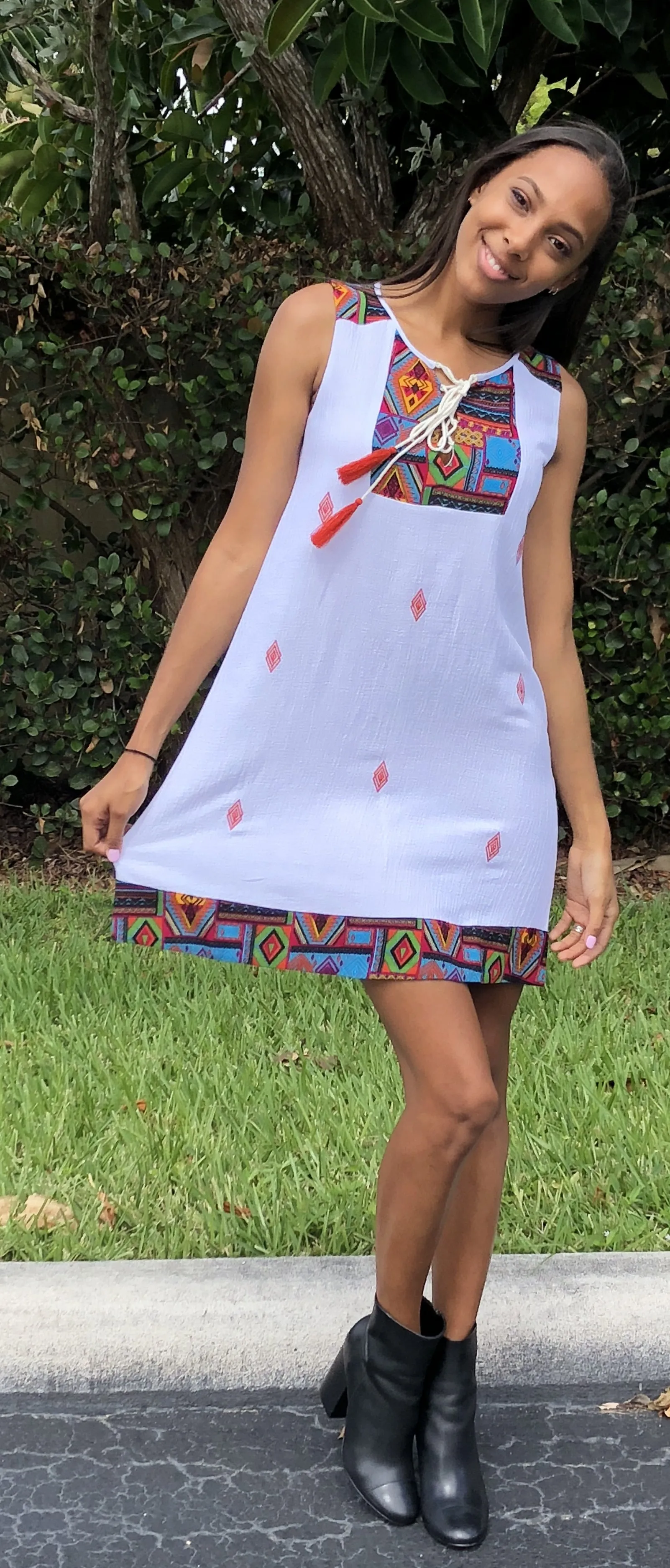 Santa Fe Sleeveless Dress, White