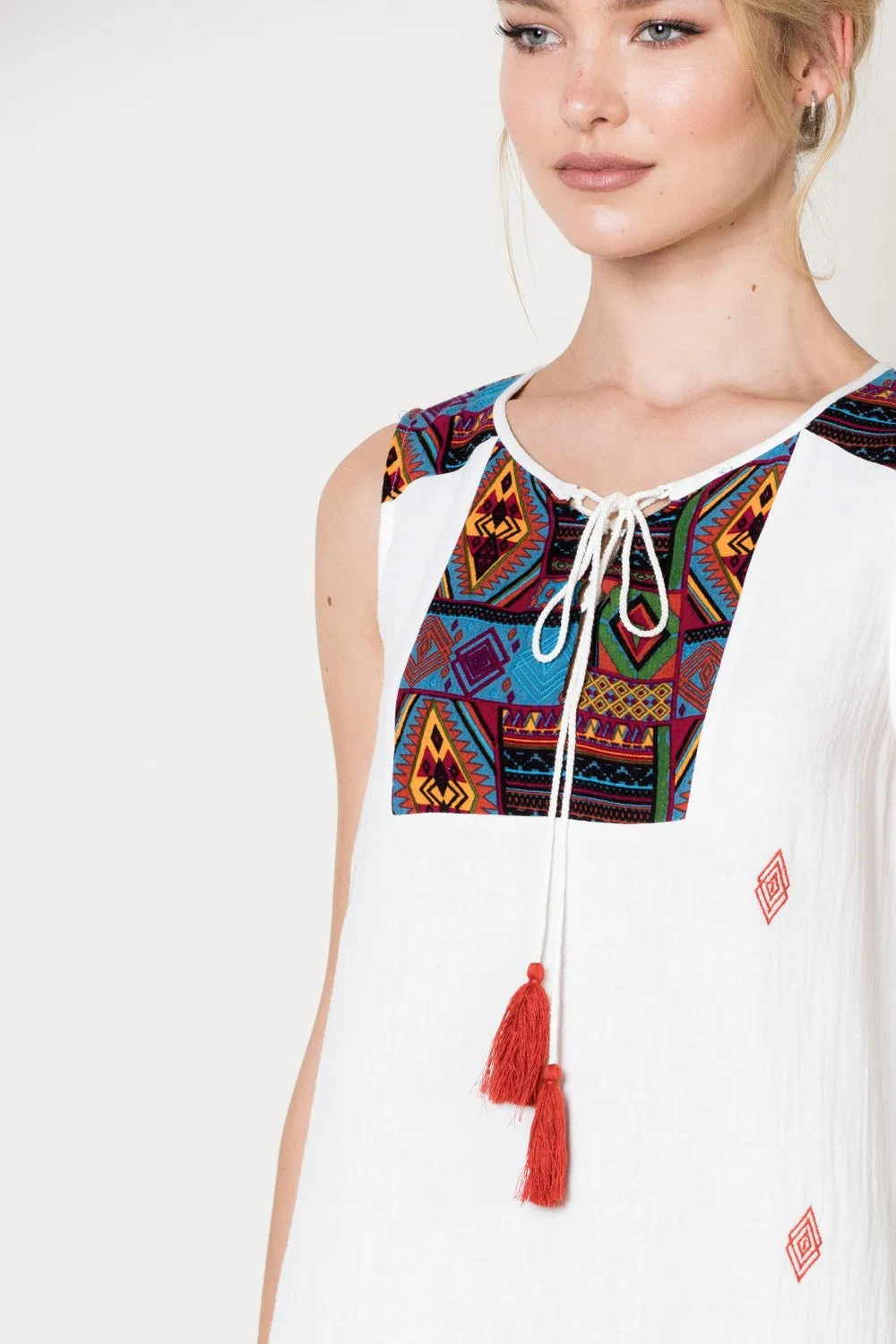 Santa Fe Sleeveless Dress, White