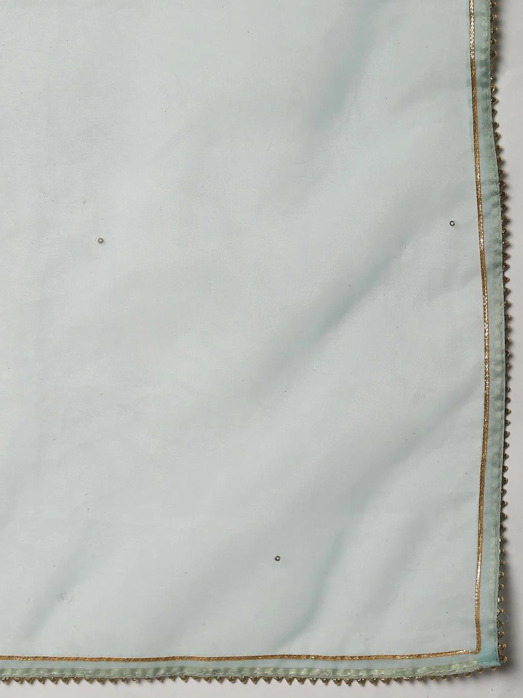 Sea Green Muslin Embroidery Kurta Pant Set With Organza Dupatta