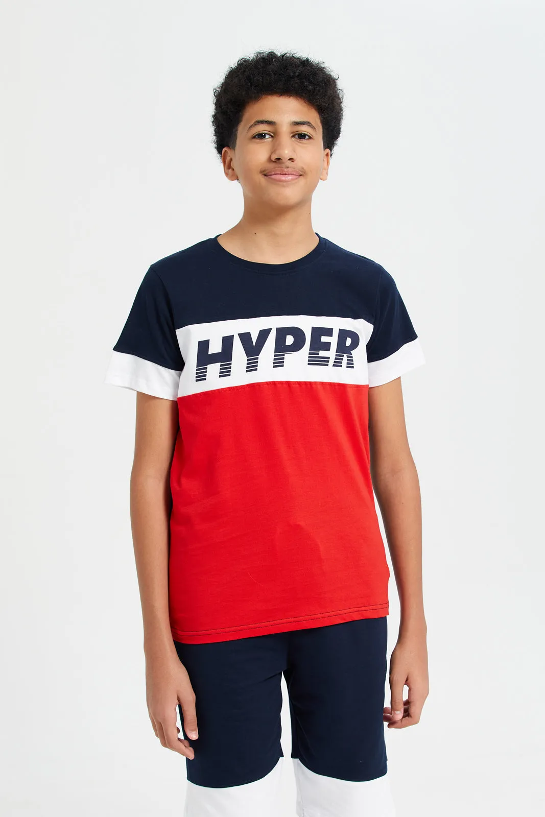 Senior Boys Navy And Red Hyper Print Casual Set (2 Piece)