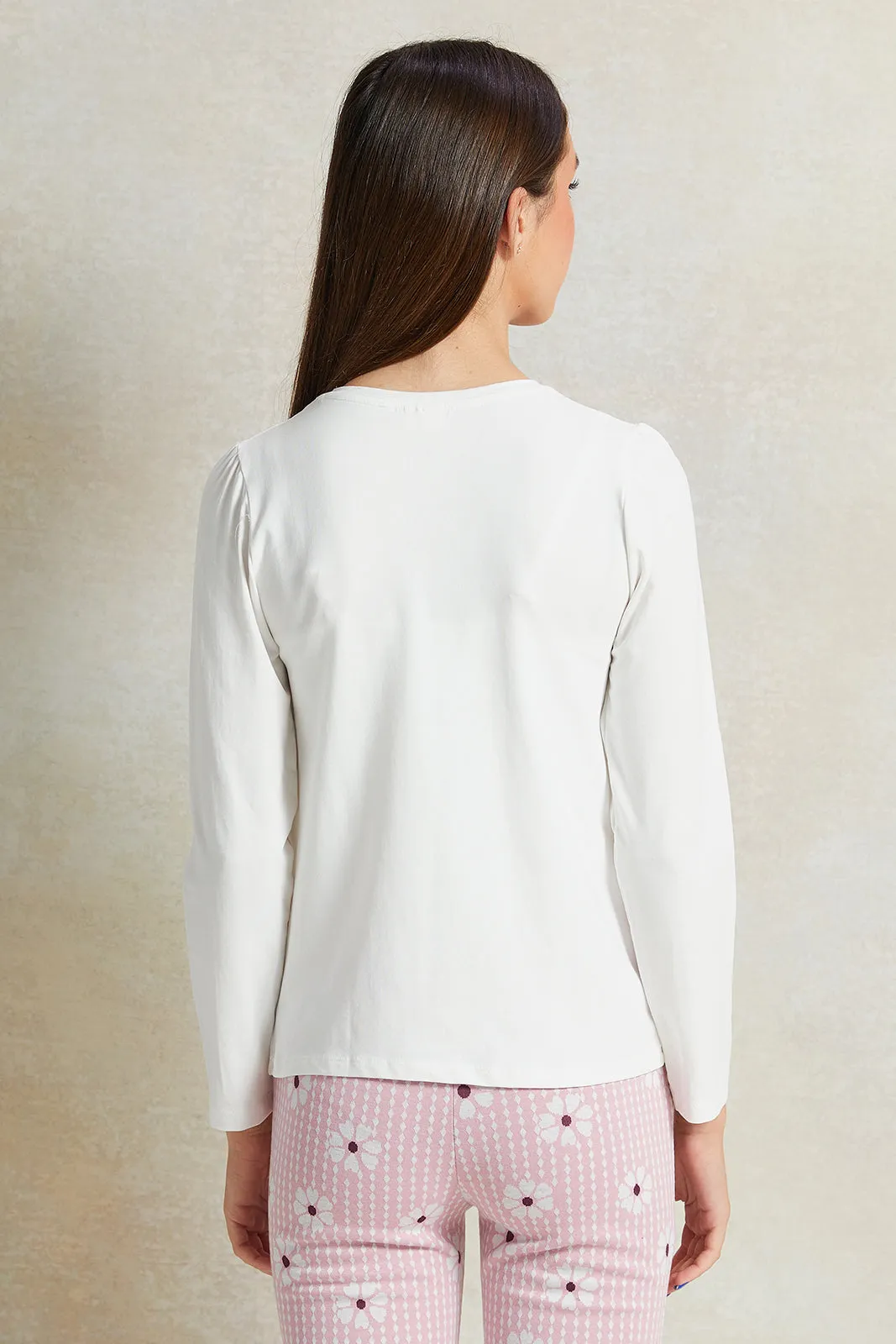 Senior Girls White Embroidered Long Sleeve T-shirt