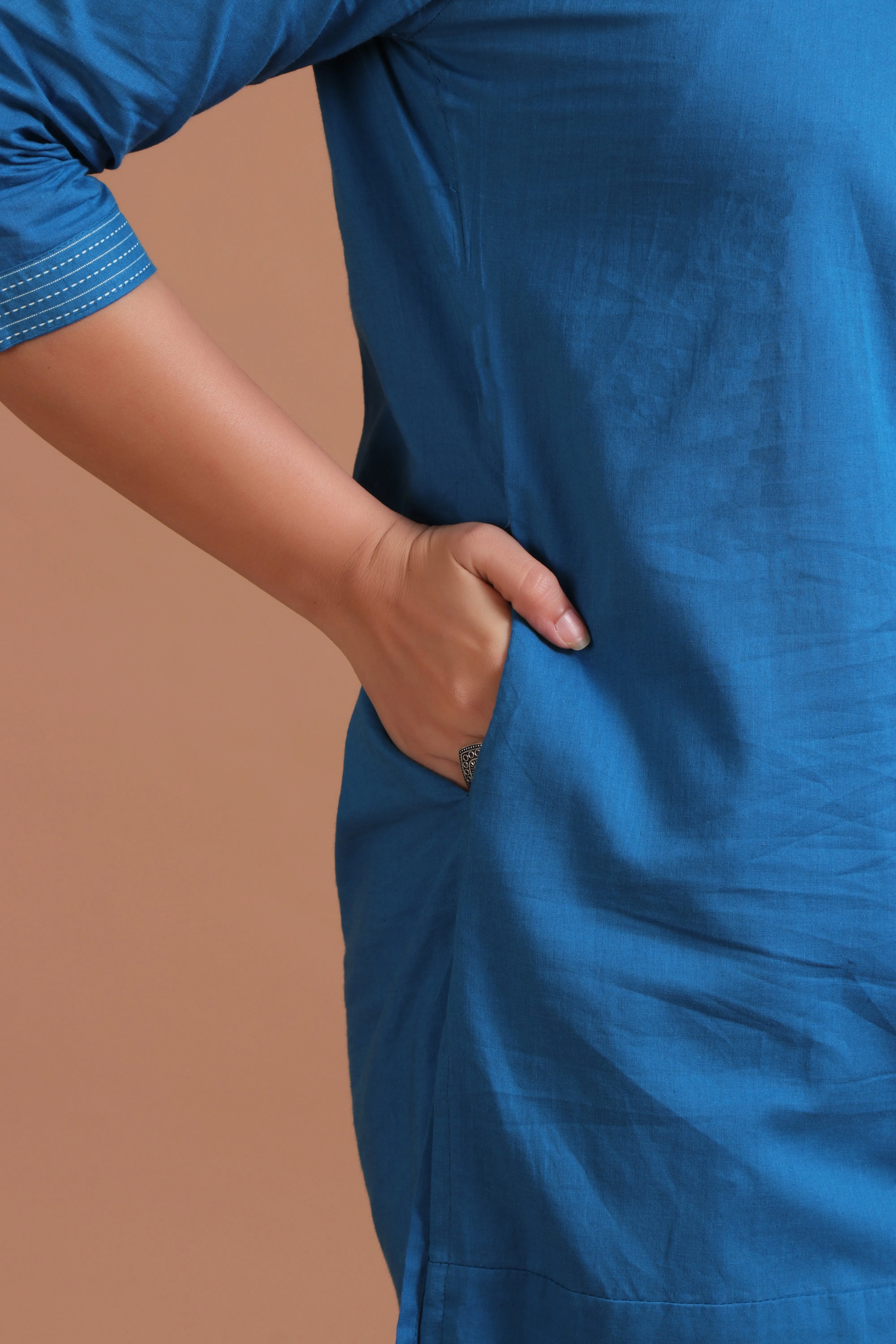 Set Of 2: Blue Cotton Solid Plain Kurta & Pant Set