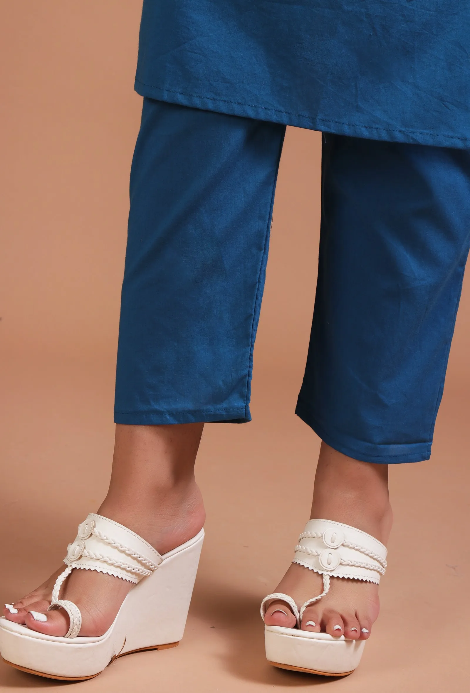 Set Of 2: Blue Cotton Solid Plain Kurta & Pant Set